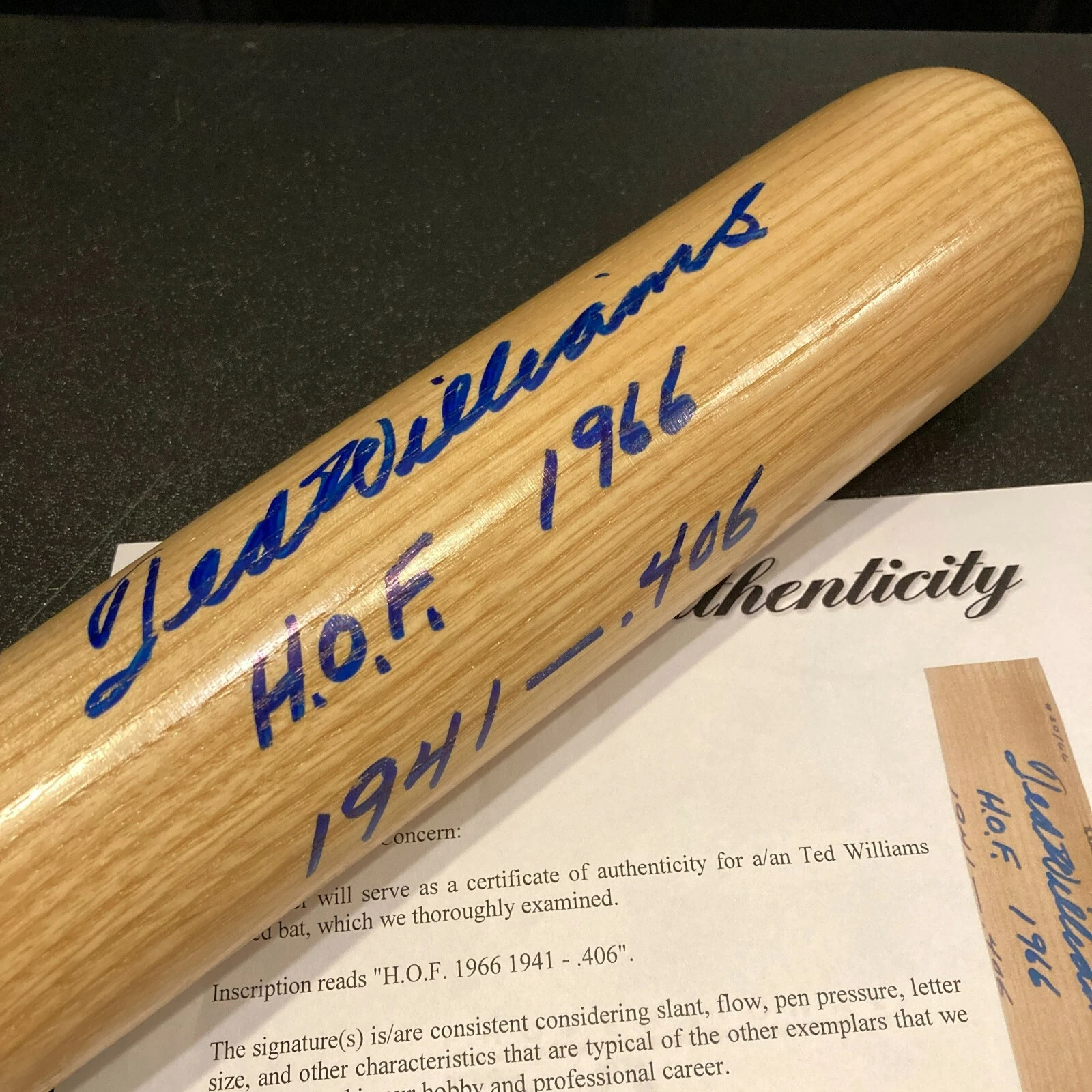 TED WILLIAMS SIGNED HEAVILY INSCRIBED CAREER STAT BASEBALL BAT JSA GRADED MINT 9 COLLECTIBLE MEMORABILIA