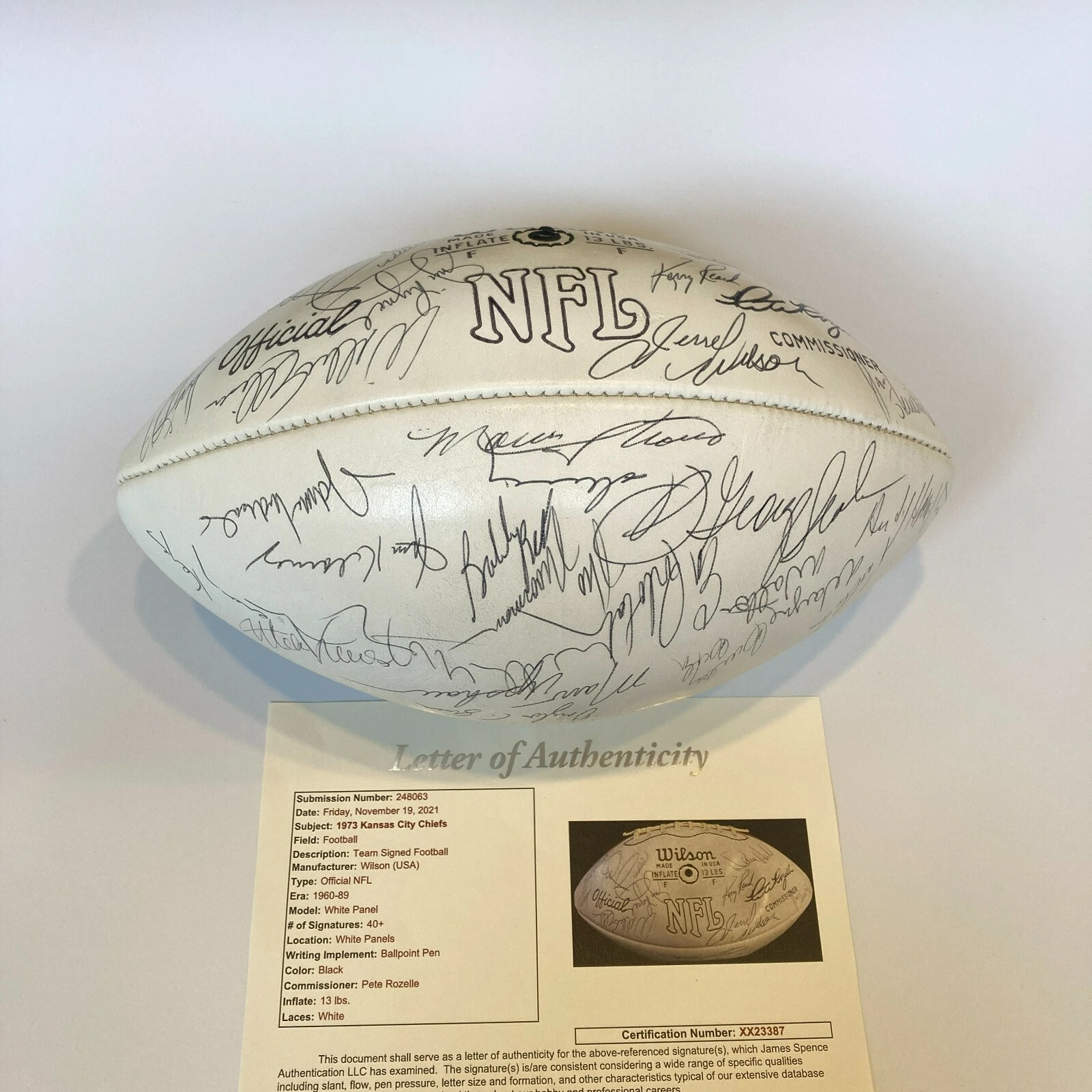 1973 Kansas City Chiefs Team Signed NFL Wilson Football Len Dawson JSA COA