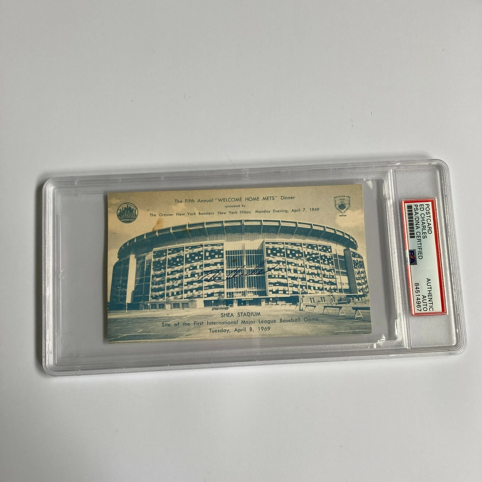 Ed Charles Signed 1969 New York Mets Shea Stadium Postcard PSA DNA RARE