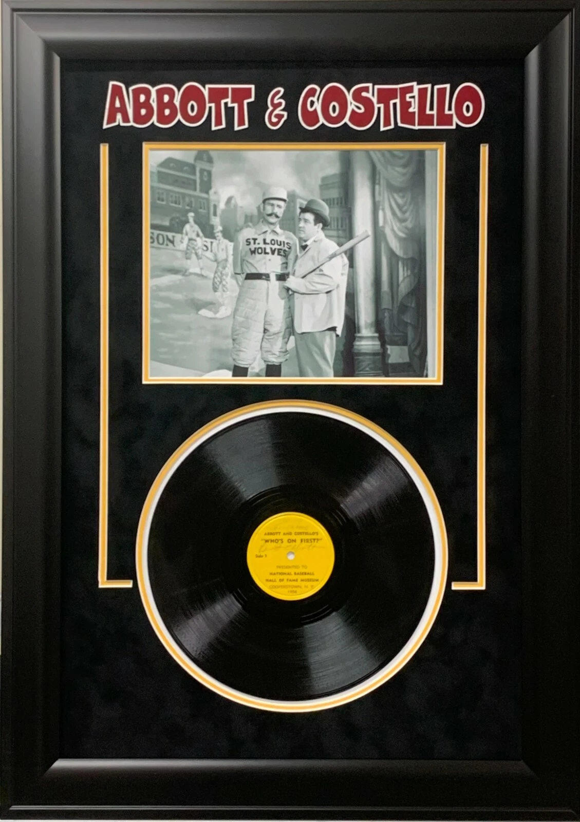 Bud Abbott & Lou Costello Signed Who's On First 1956 LP Record Framed JSA COA