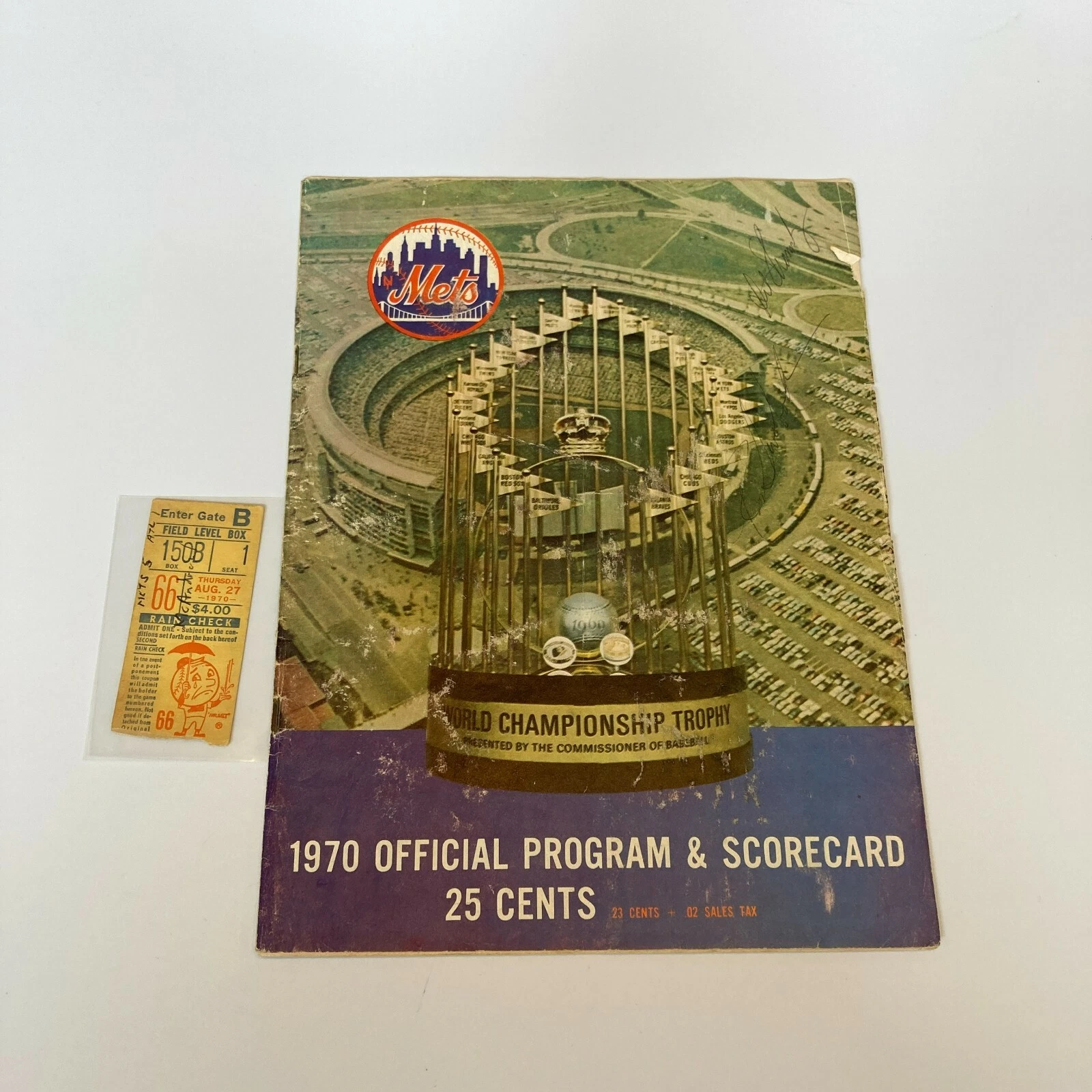 1970 NEW YORK METS ORIGINAL TICKET & SIGNED VINTAGE PROGRAM COLLECTIBLE MEMORABILIA