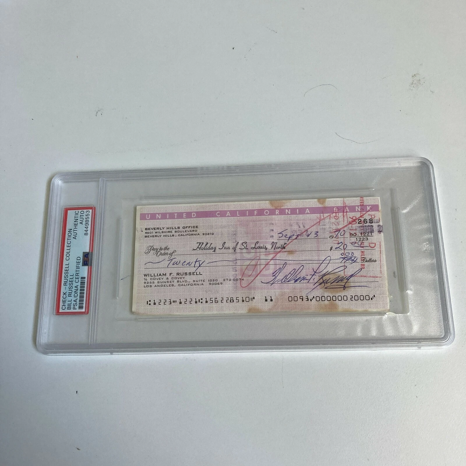 Bill Russell Signed Autographed Bank Check PSA DNA Boston Celtics HOF Legend