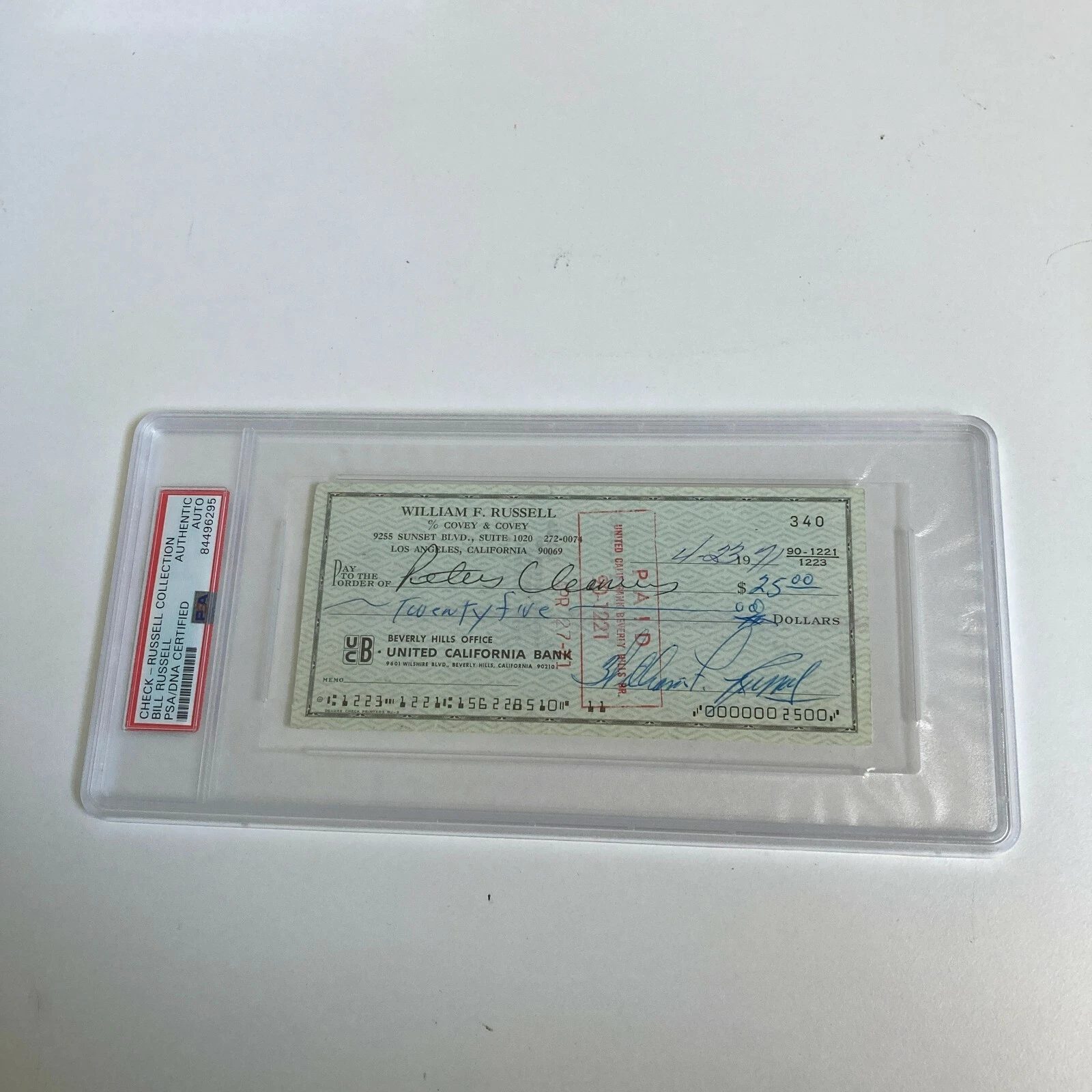 Bill Russell Signed Autographed Bank Check PSA DNA Boston Celtics HOF Legend