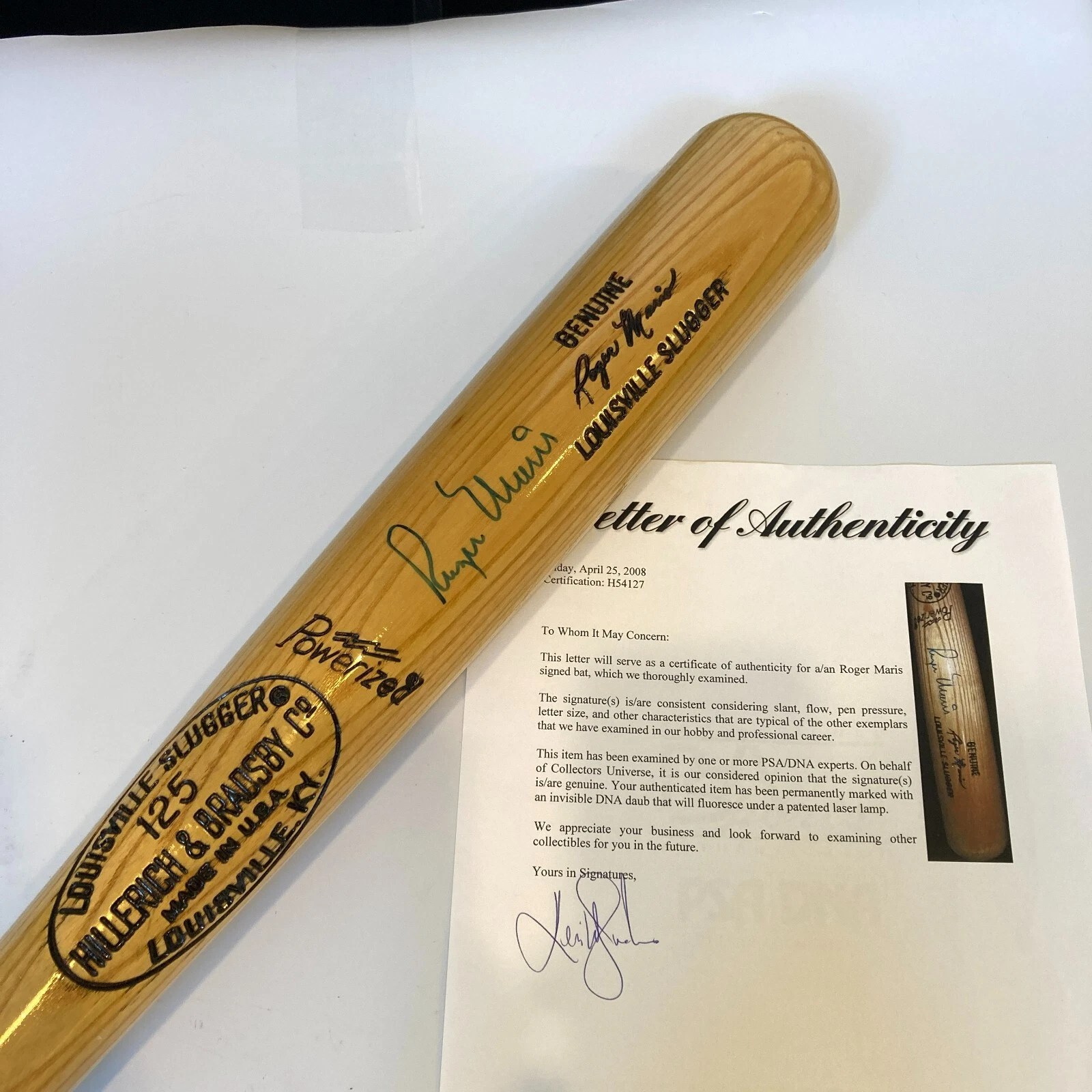 Beautiful Roger Maris Signed Louisville Slugger Game Model Baseball Bat PSA DNA