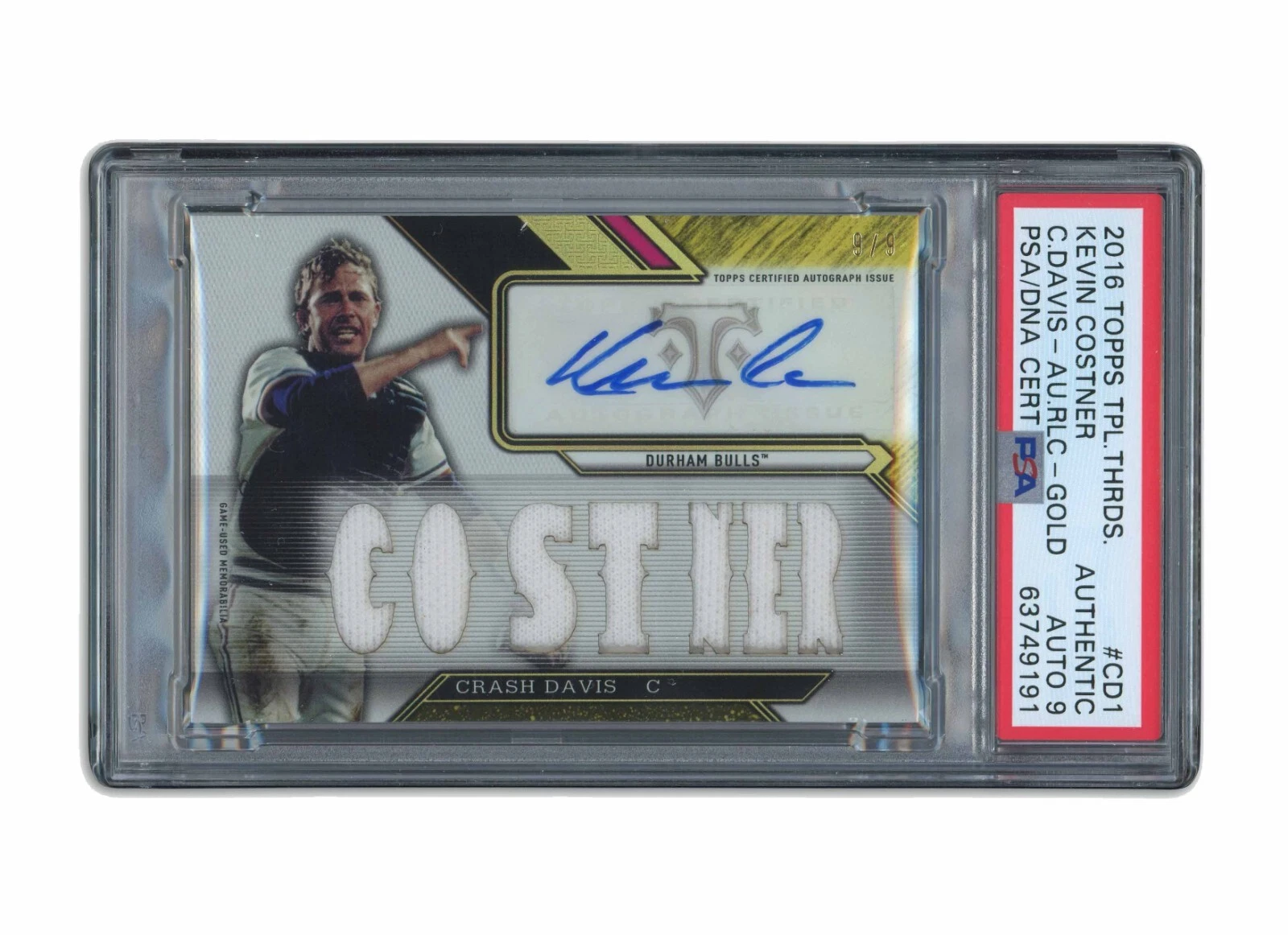 2016 Topps Triple Threads Kevin Costner Jersey Auto Gold Crash Davis PSA DNA 9