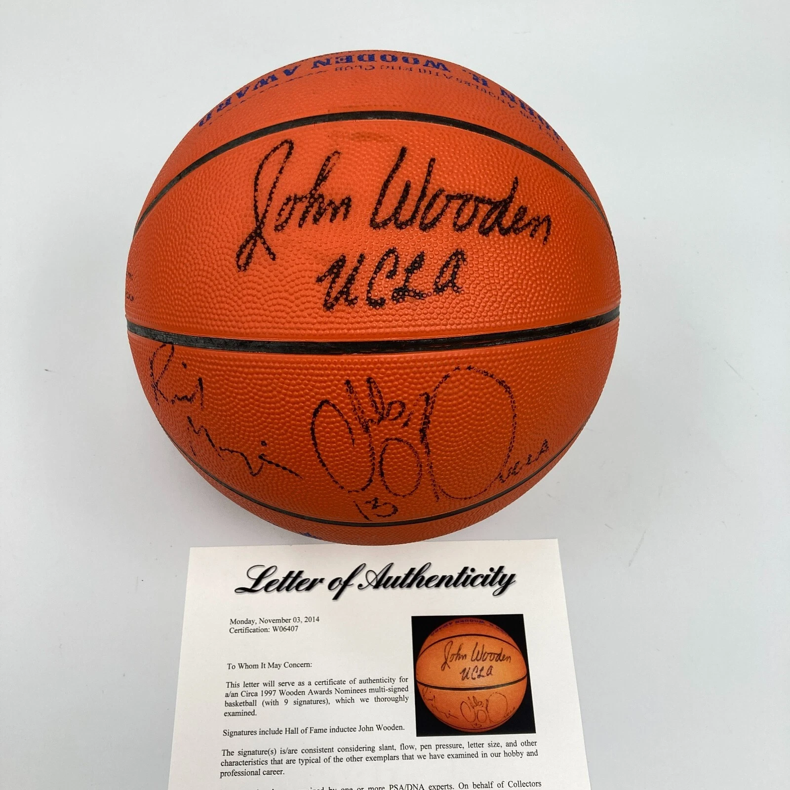 1997 Tim Duncan Rookie & John Wooden Award Winners Multi Signed Basketball PSA