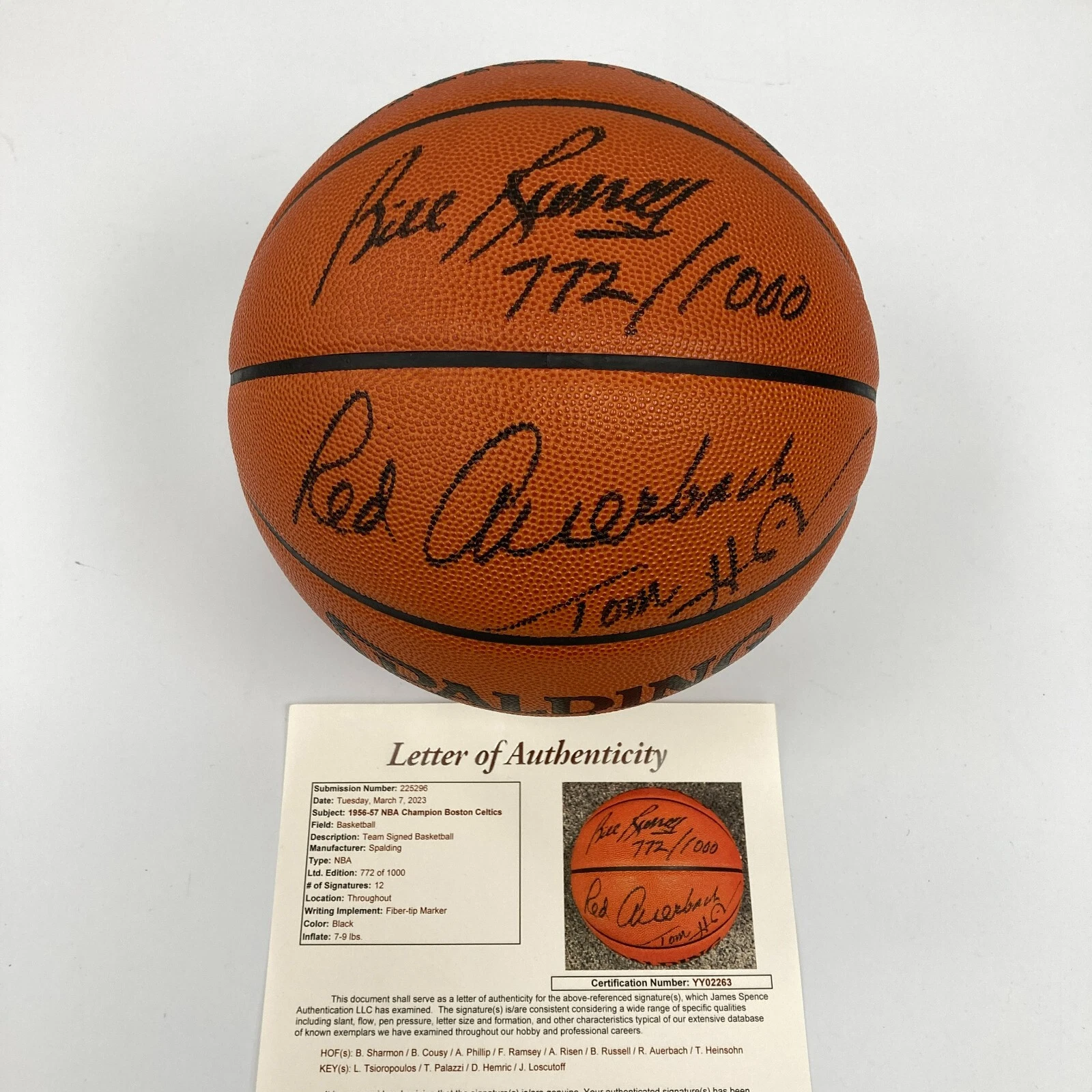 1956-1957 Boston Celtics  NBA Champs Team Signed Basketball JSA COA