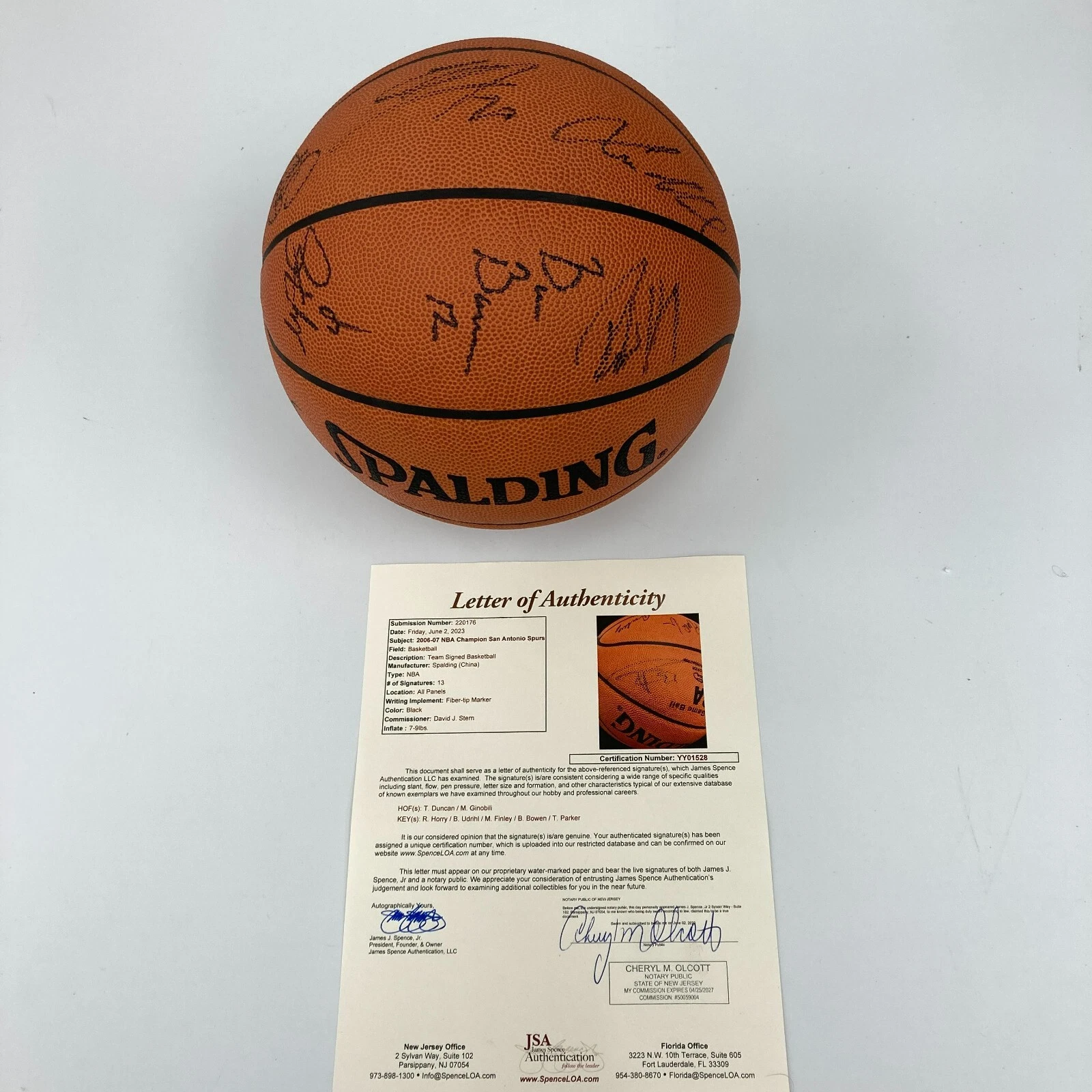 2006-07 San Antonio Spurs Champions Team Signed Basketball Tim Duncan JSA COA