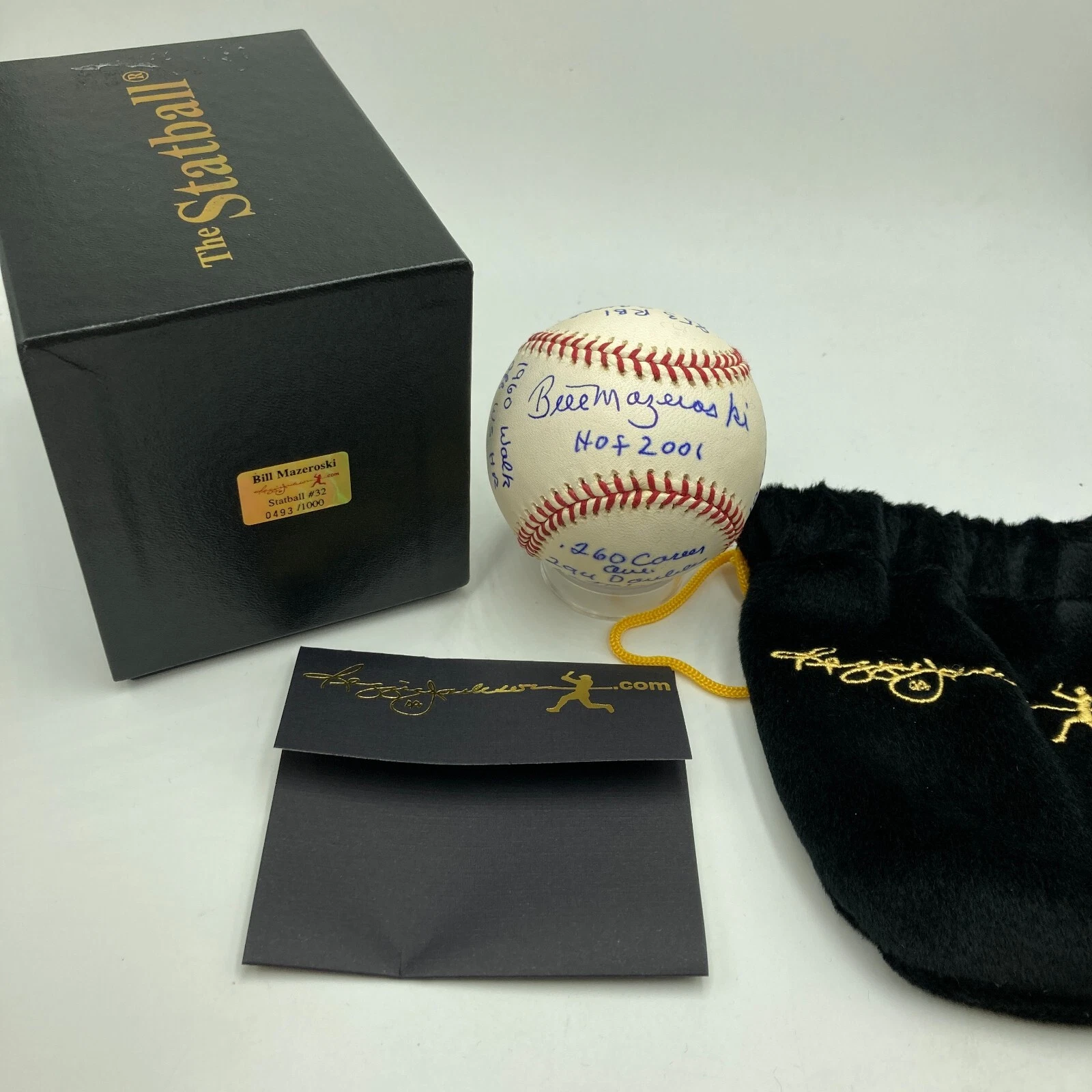 Bill Mazeroski Signed Heavily Inscribed Career STAT Baseball Reggie Jackson COA