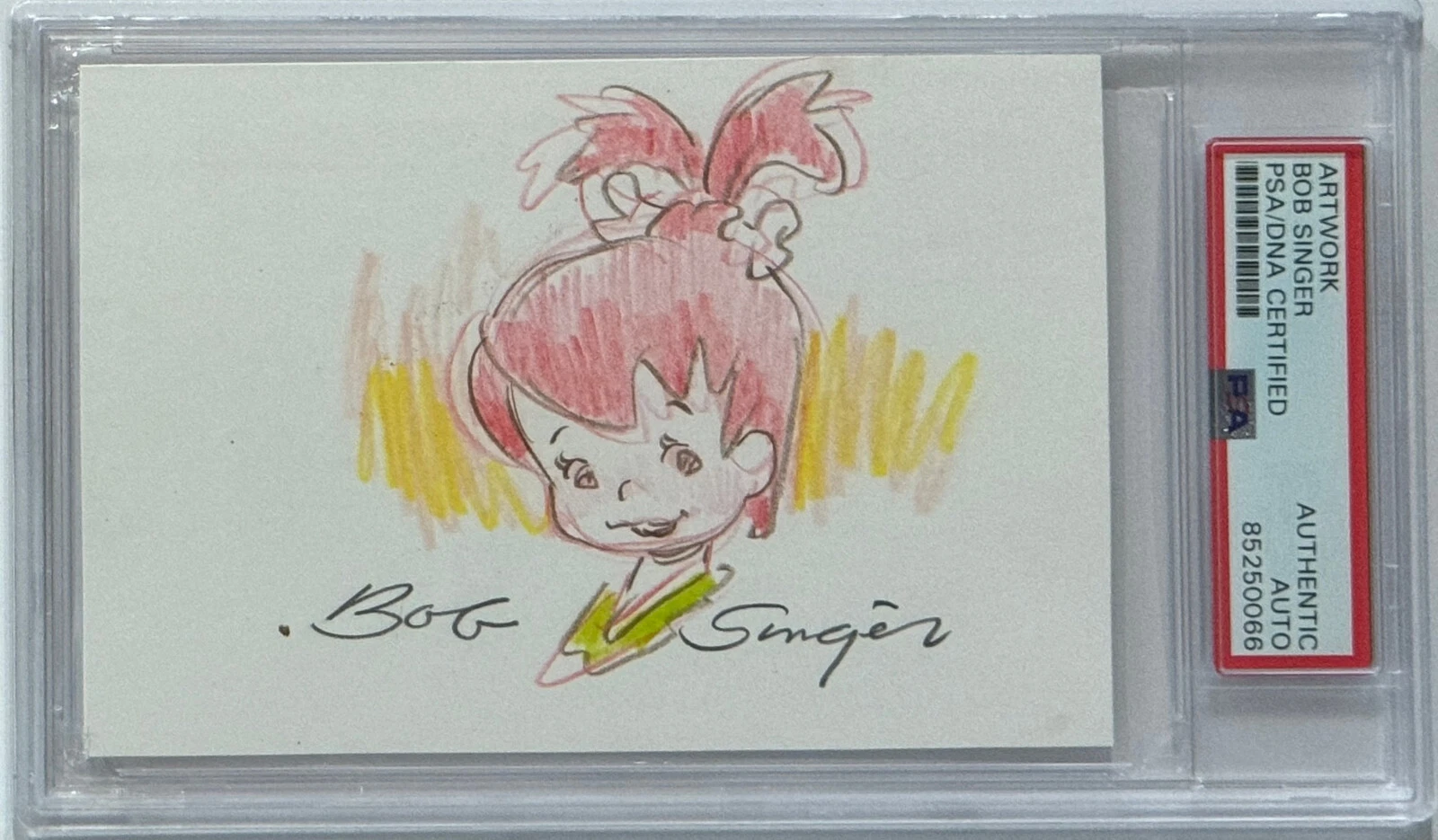 THE FLINTSTONES PEBBLES COLOR PENCIL DRAWING SKETCH SIGNED BY BOB SINGER PSA DNA COLLECTIBLE MEMORABILIA
