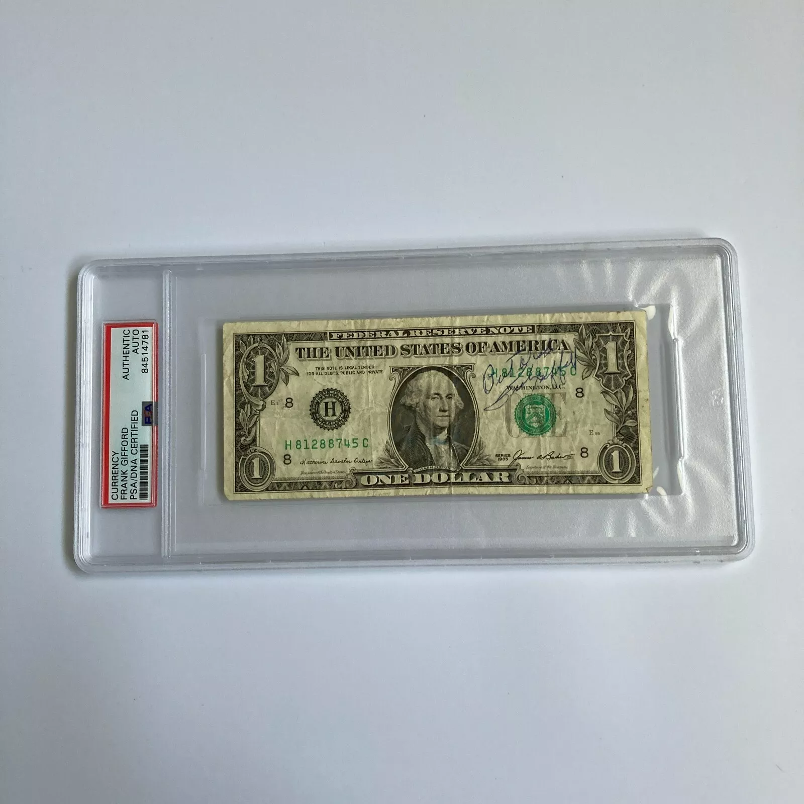Frank Gifford Signed Autographed $1 One Dollar Bill PSA DNA COA NFL
