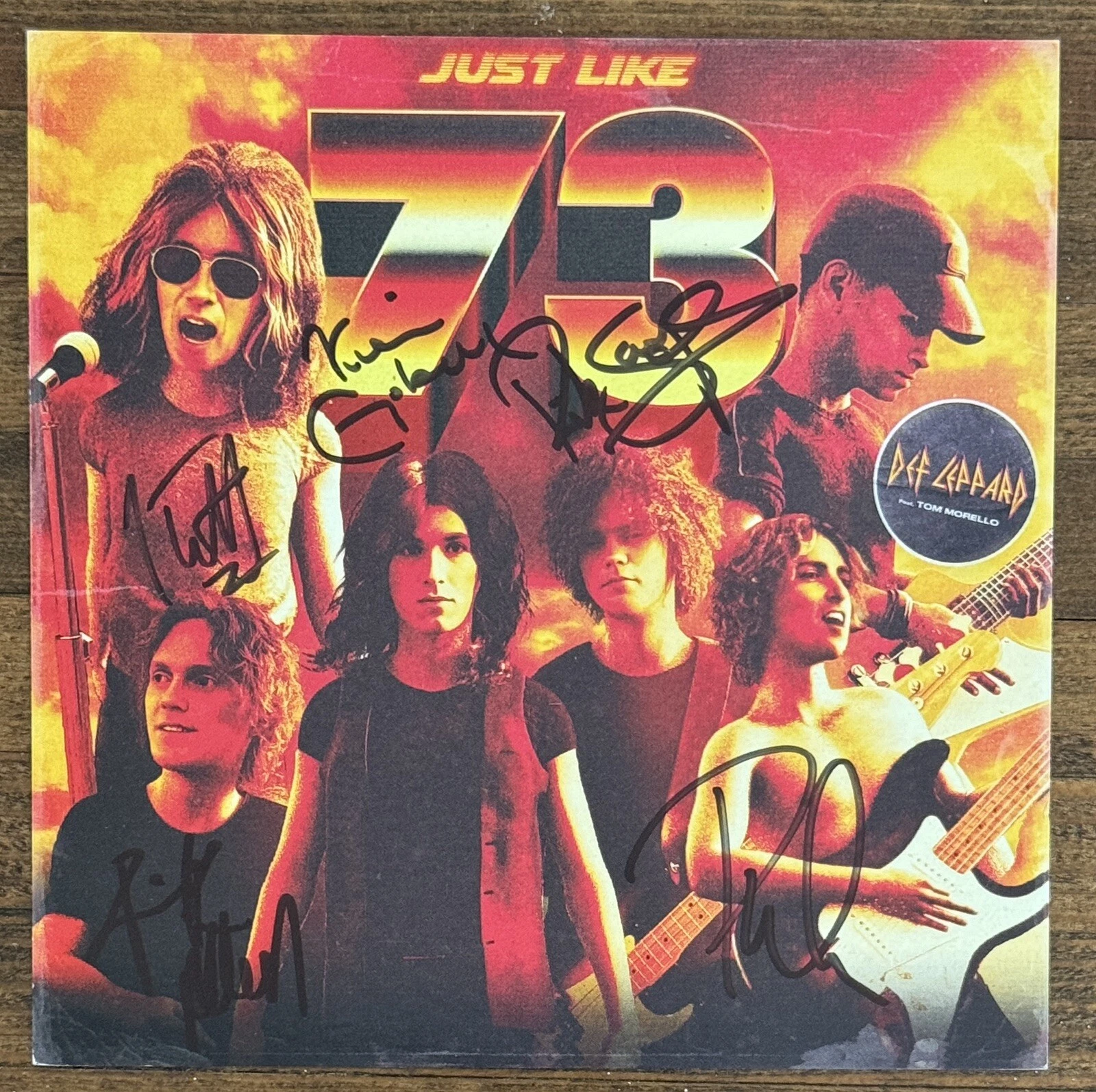 Def Leppard JUST LIKE 73 BLUE VINYL LP SINGLE & SIGNED ART CARD BAS BECKETT COA