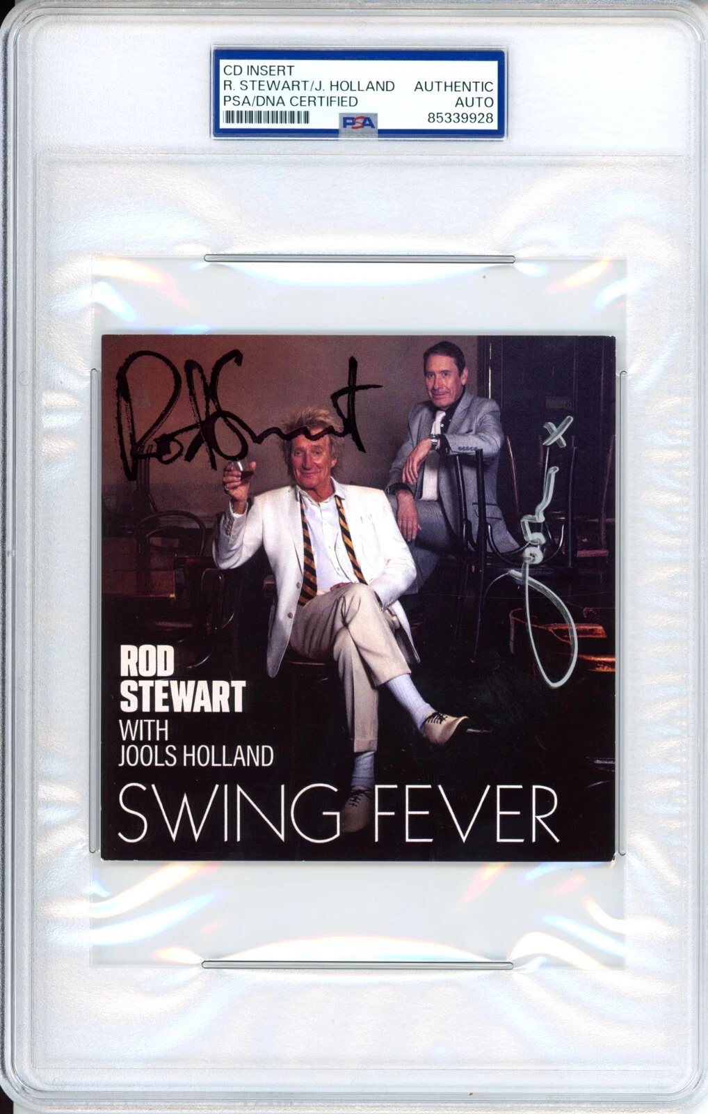 DUAL SIGNED Rod Stewart Jools Holland Swing Fever CD Cover Art Card PSA DNA COA