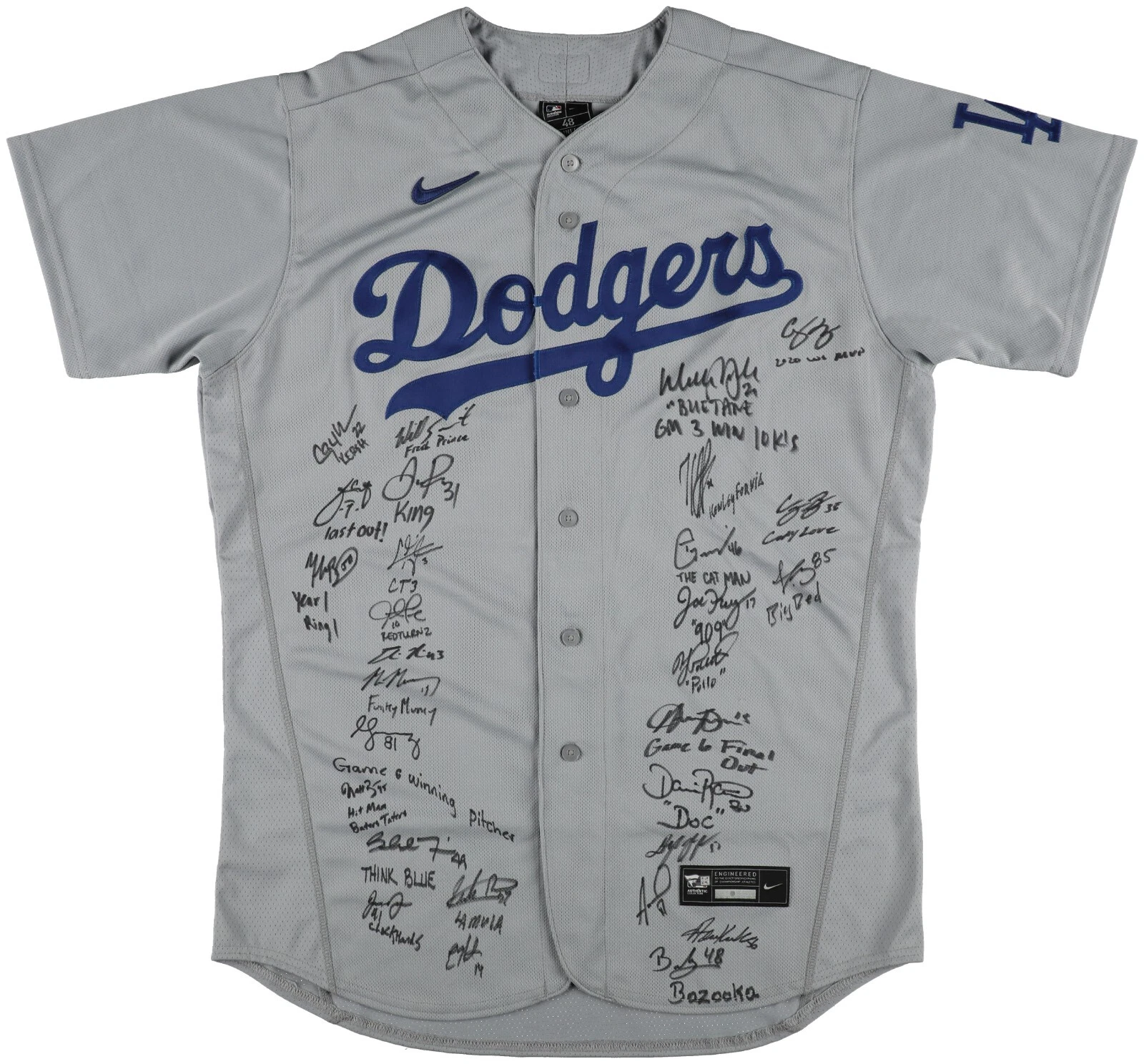 2020 Los Angeles Dodgers World Series Champs Team Signed Jersey 29 Sigs PSA DNA