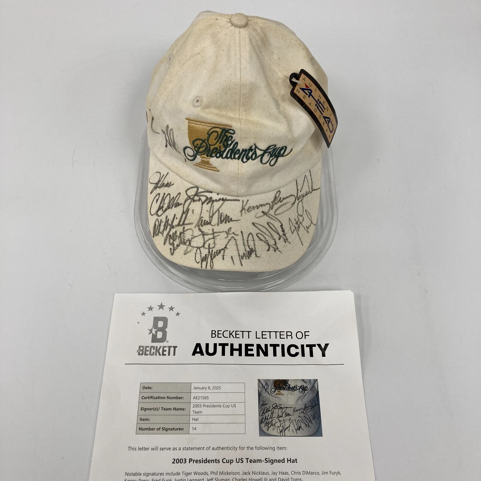 Tiger Woods Jack Nicklaus Phil Mickelson Signed President's Cup Golf Hat Beckett