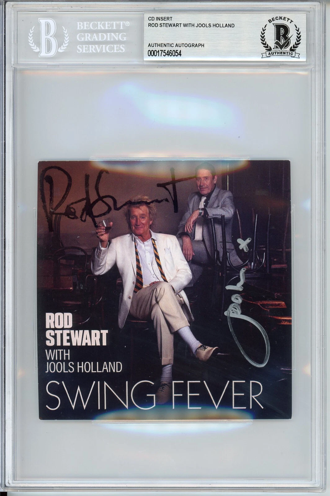 DUAL SIGNED Rod Stewart Jools Holland Swing Fever CD Album Card Beckett BAS COA