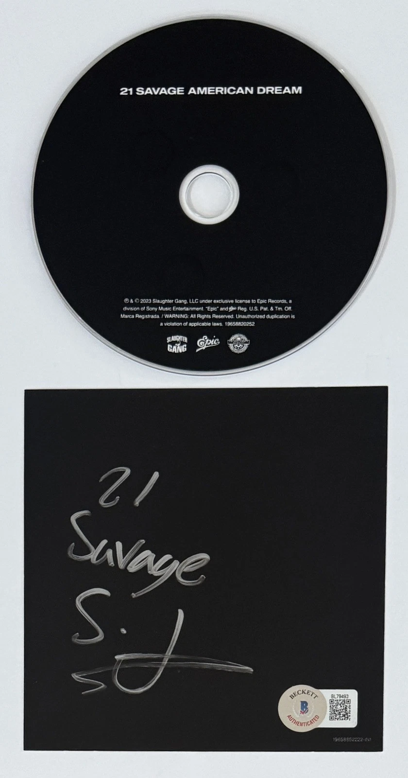 SIGNED 21 Savage AUTOGRAPHED American Dream CD Album Art Card Beckett BAS COA !!