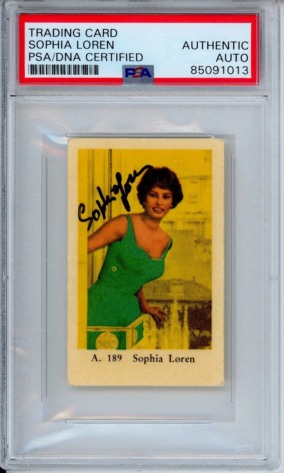 VINTAGE DUTCH TRADING CARD SOPHIA LOREN AUTOGRAPHED PSA DNA COA SIGNED AUTHENTIC COLLECTIBLE MEMORABILIA