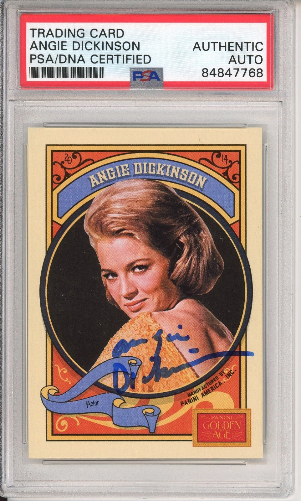 2014 PANINI GOLDEN AGE ANGIE DICKINSON SIGNED TRADING CARD PSA DNA COA AUTOGRAPH COLLECTIBLE MEMORABILIA