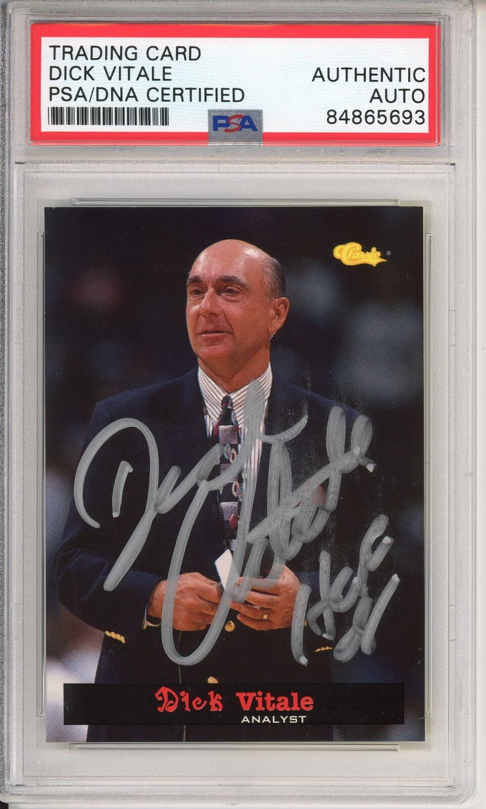 1994 CLASSIC BASKETBALL DICK VITALE NCAA FINAL 4 SIGNED CARD PSA DNA AUTOGRAPH