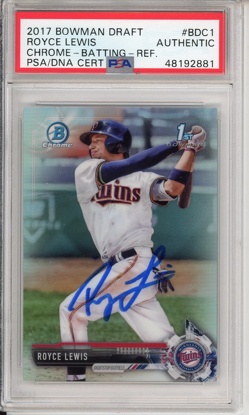 2017 Bowman Chrome Refractor Royce Lewis SIGNED Rookie Autograph PSA DNA COA