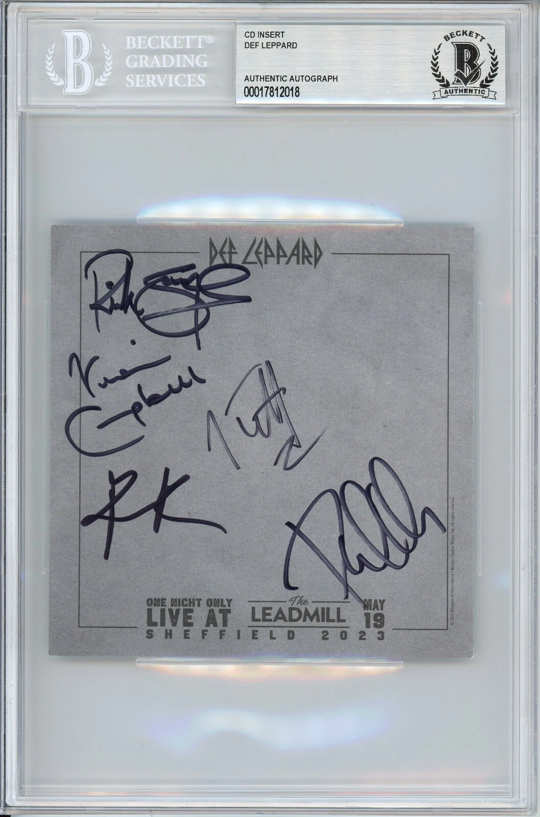 DEF LEPPARD ALL 5 BAND SIGNED AUTOGRAPHED LIVE AT LEADMILL COVER BECKETT BAS COA