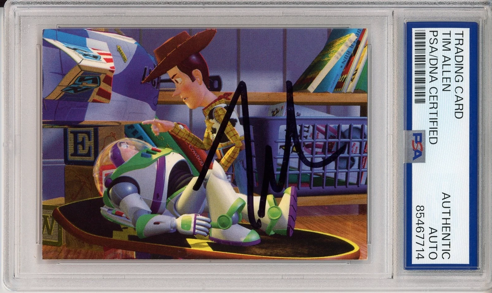 1995 DISNEY SKYBOX TOY STORY #9 BUZZ & WOODY SIGNED CARD TIM ALLEN PSA DNA COA