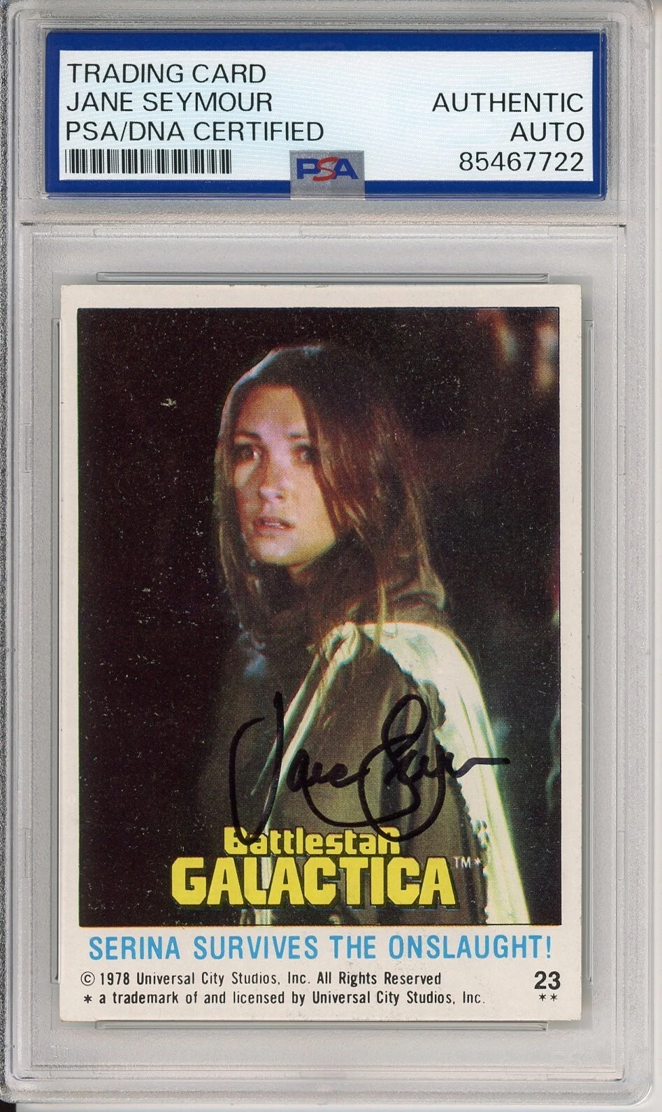1978 TOPPS BATTLESTAR GALACTICA #23 JANE SEYMOUR SIGNED SERINA CARD PSA DNA COA COLLECTIBLE MEMORABILIA