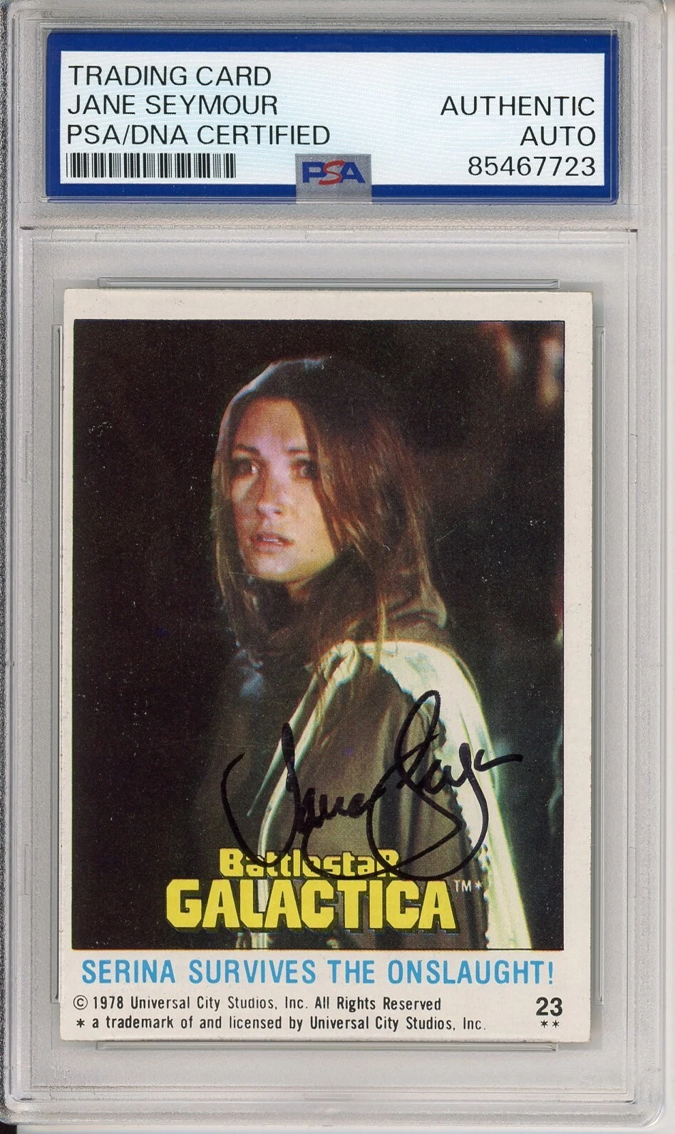 1978 TOPPS BATTLESTAR GALACTICA #23 JANE SEYMOUR SIGNED AUTOGRAH PSA DNA COA COLLECTIBLE MEMORABILIA
