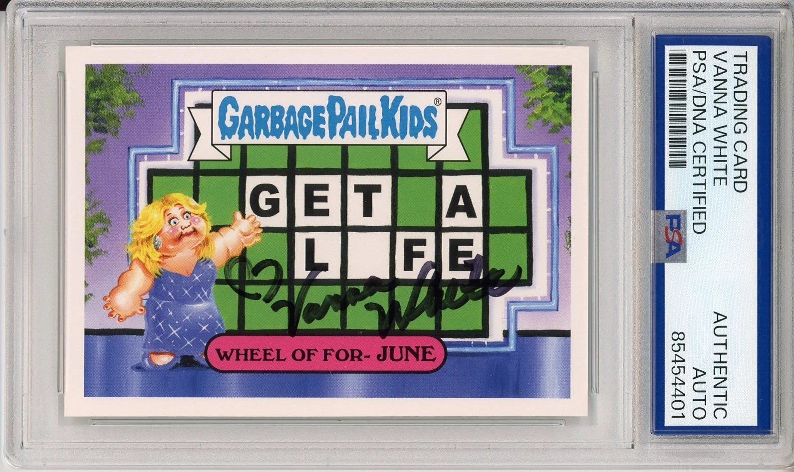 2016 TOPPS GARBAGE PAIL KIDS 2A WHEEL OF FOR-JUNE VANNA WHITE SIGNED PSA DNA COA