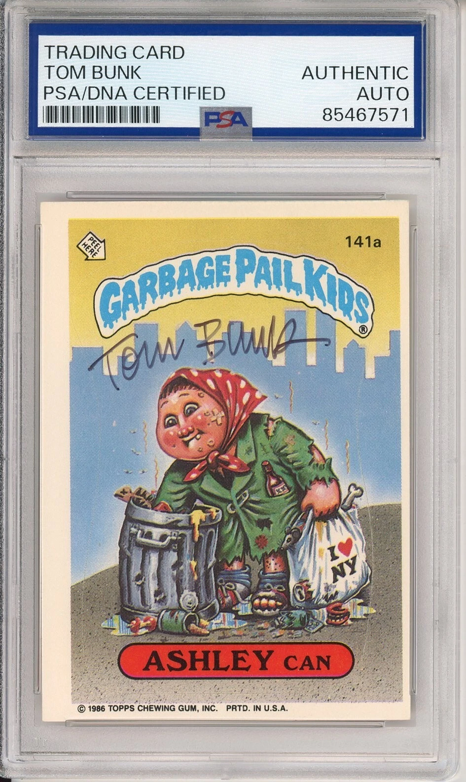 SIGNED Tom Bunk 1986 Topps Garbage Pail Kids GPK Ashley Can #141a PSA DNA COA