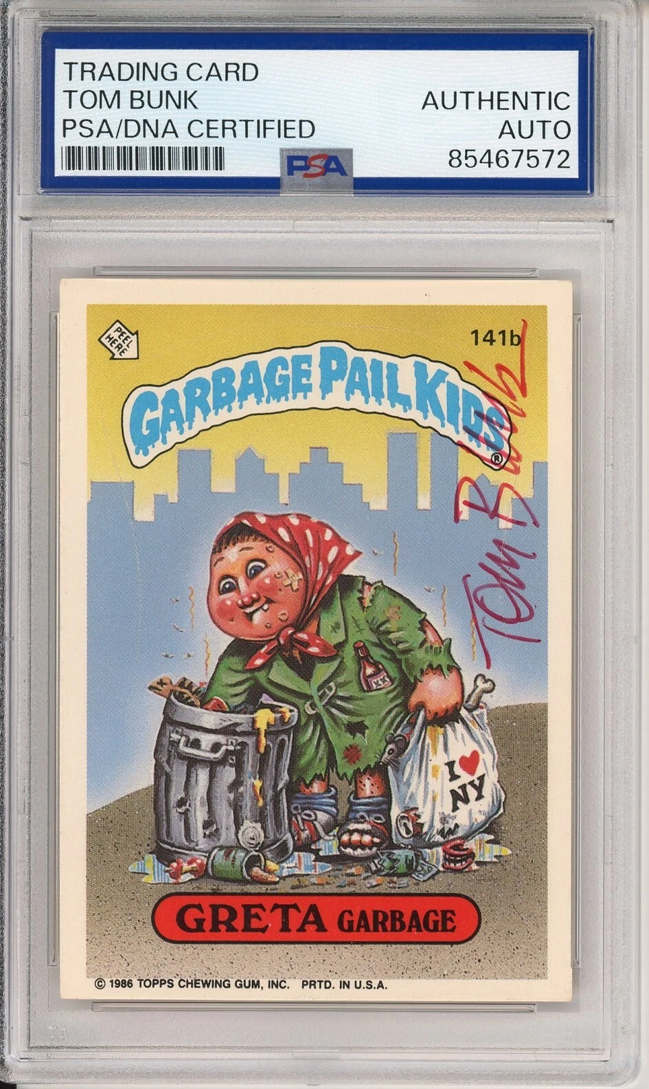 SIGNED Tom Bunk 1986 Topps Garbage Pail Kids GPK Greta Garbage #141b PSA DNA COA