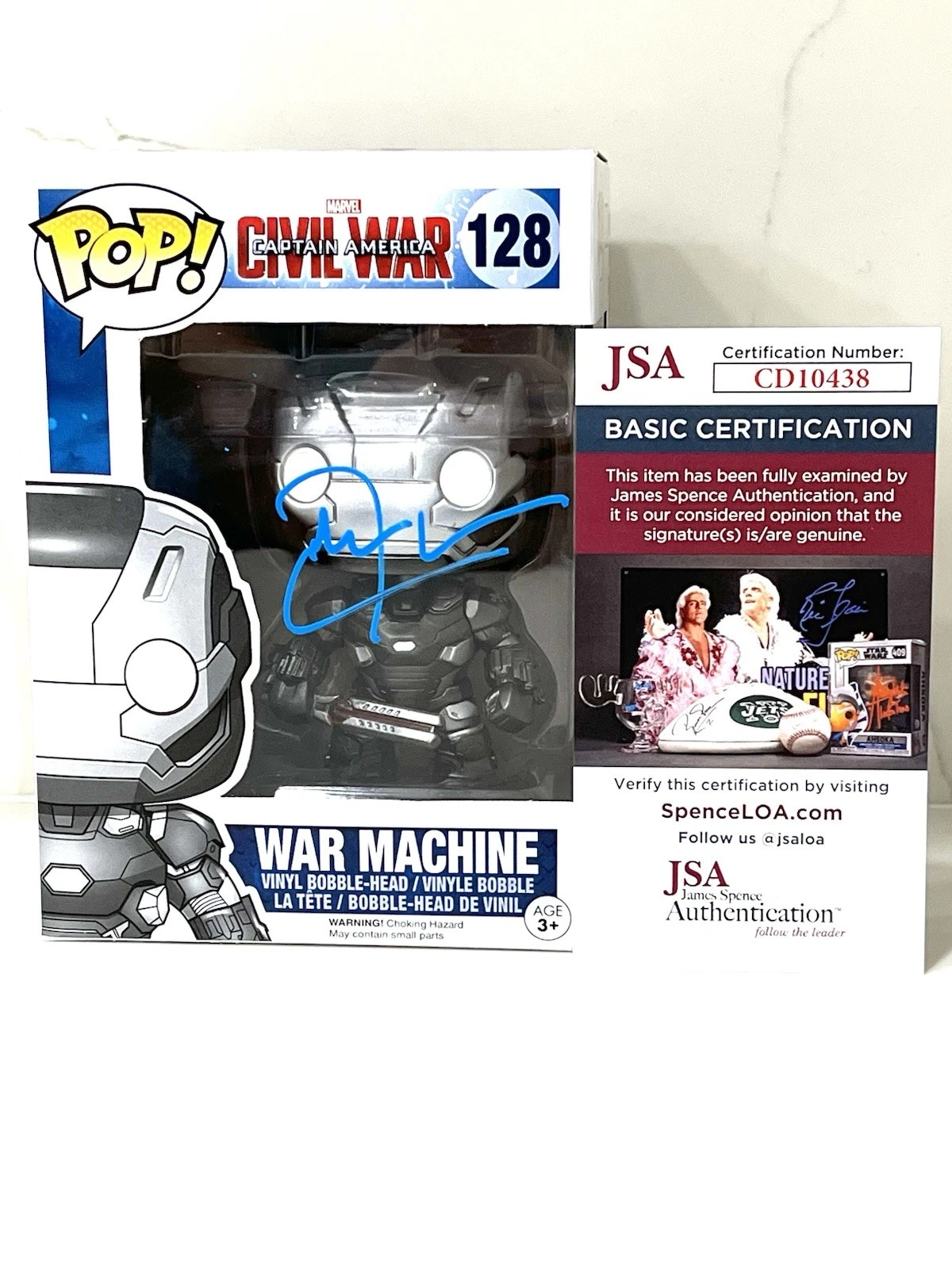 DON CHEADLE HAND SIGNED MARVEL WAR MACHINE #128 FUNKO POP JSA CERT #3