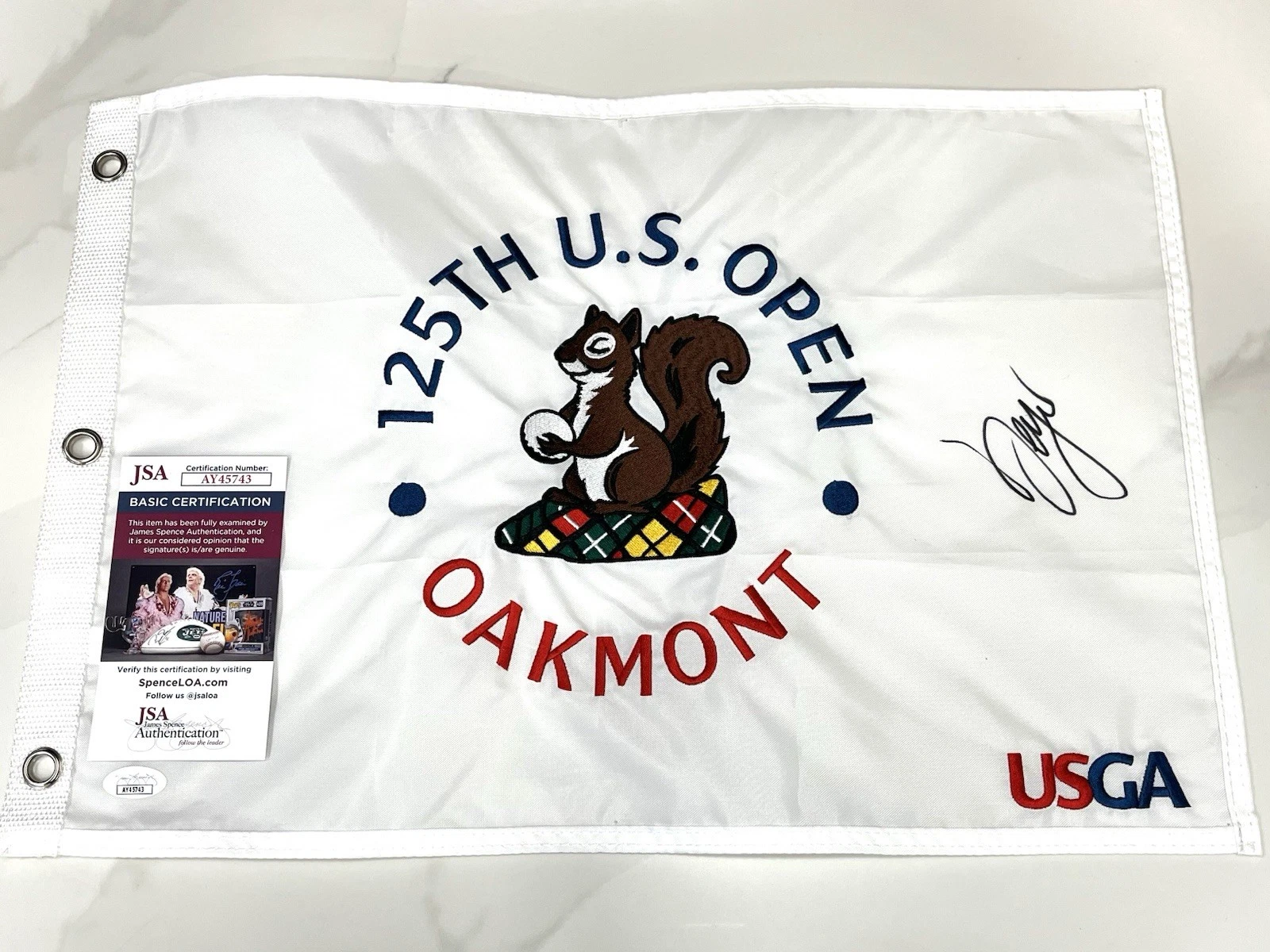 Sergio Garcia Hand Signed 2025 US Open Flag Oakmont Autographed JSA Cert