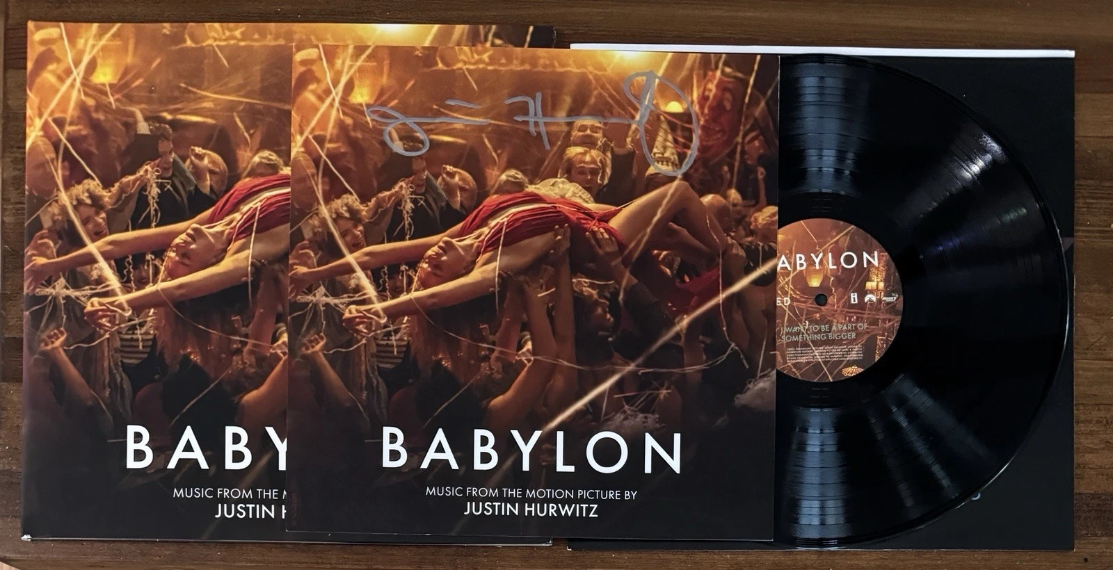 SIGNED Justin Hurwitz Babylon Soundtrack Art Card & Vinyl 2LP BAS Beckett COA