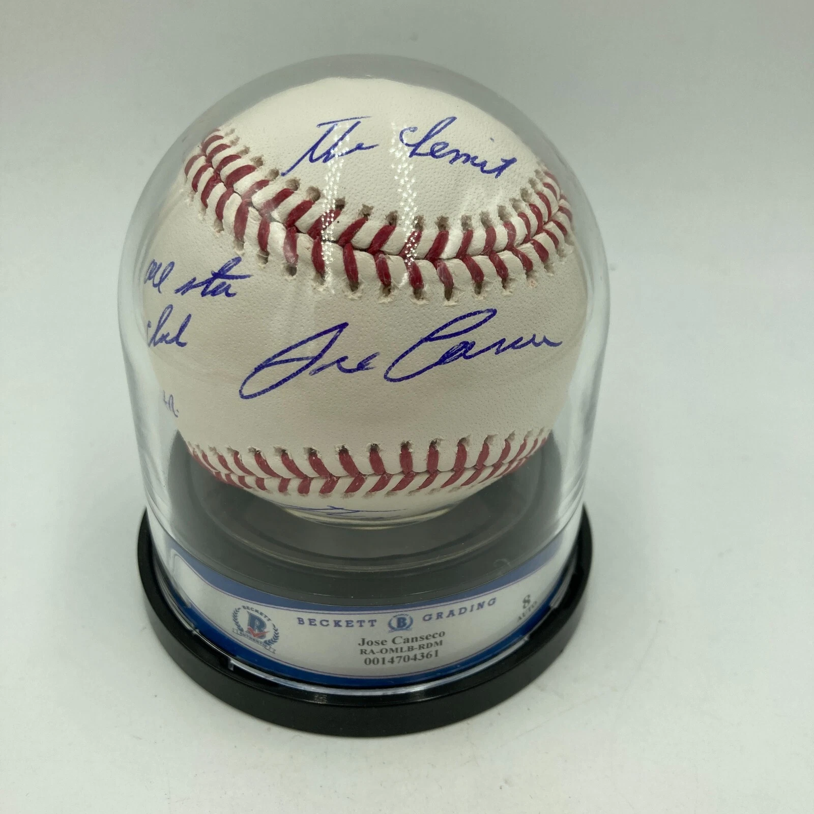 Jose Canseco Signed Inscribed STAT Baseball Beckett BGS Certified