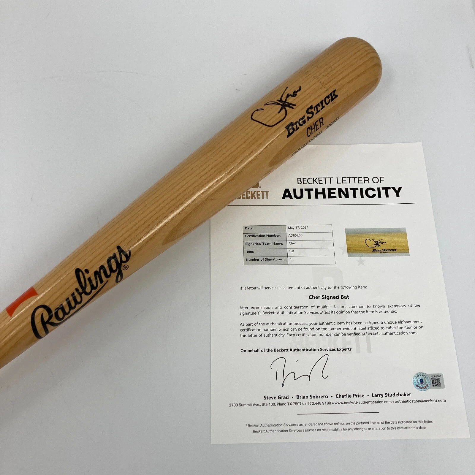 Cher Signed Personal Model Rawlings  Baseball Bat Beckett COA