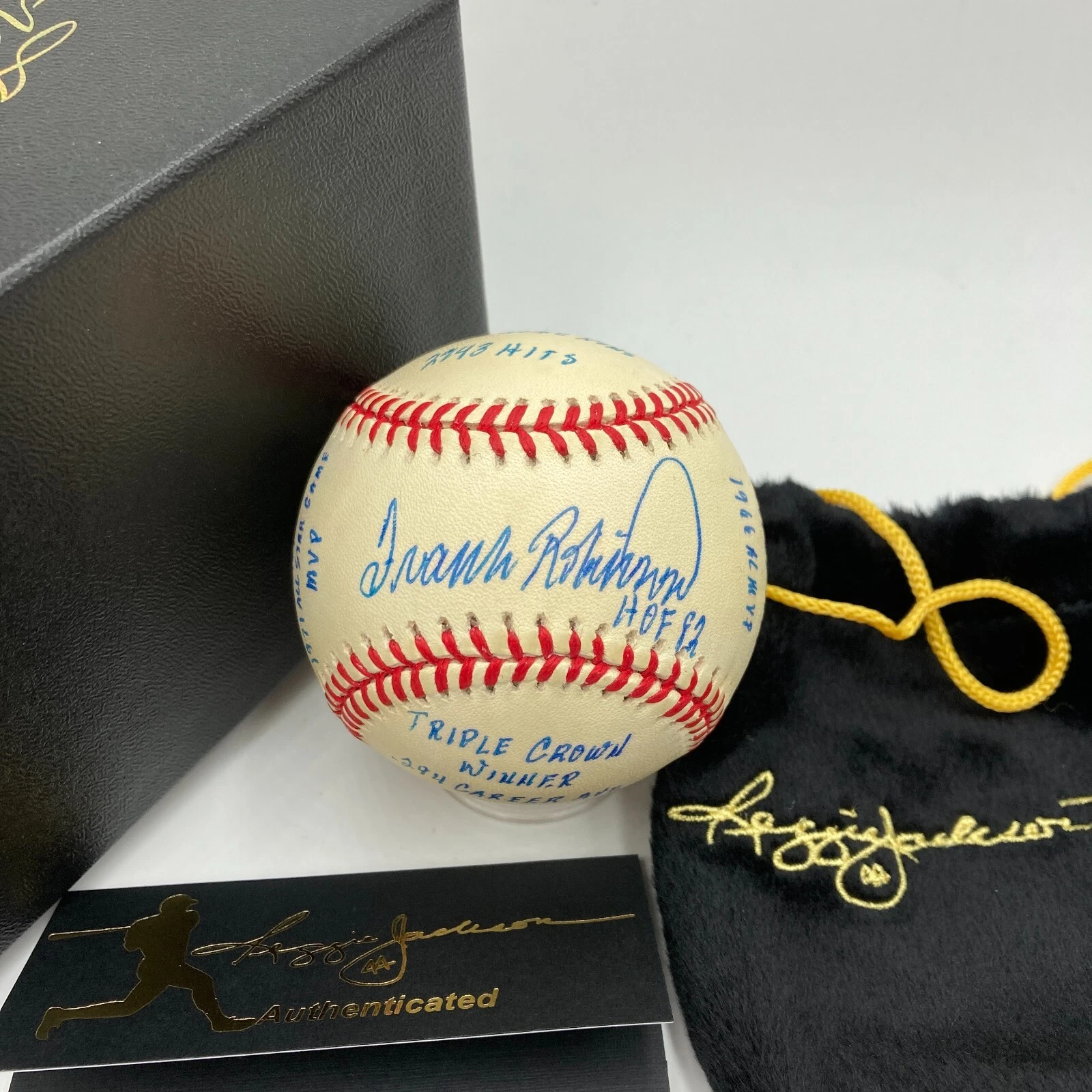 Frank Robinson Signed Heavily Inscribed Career STAT Baseball Reggie Jackson COA