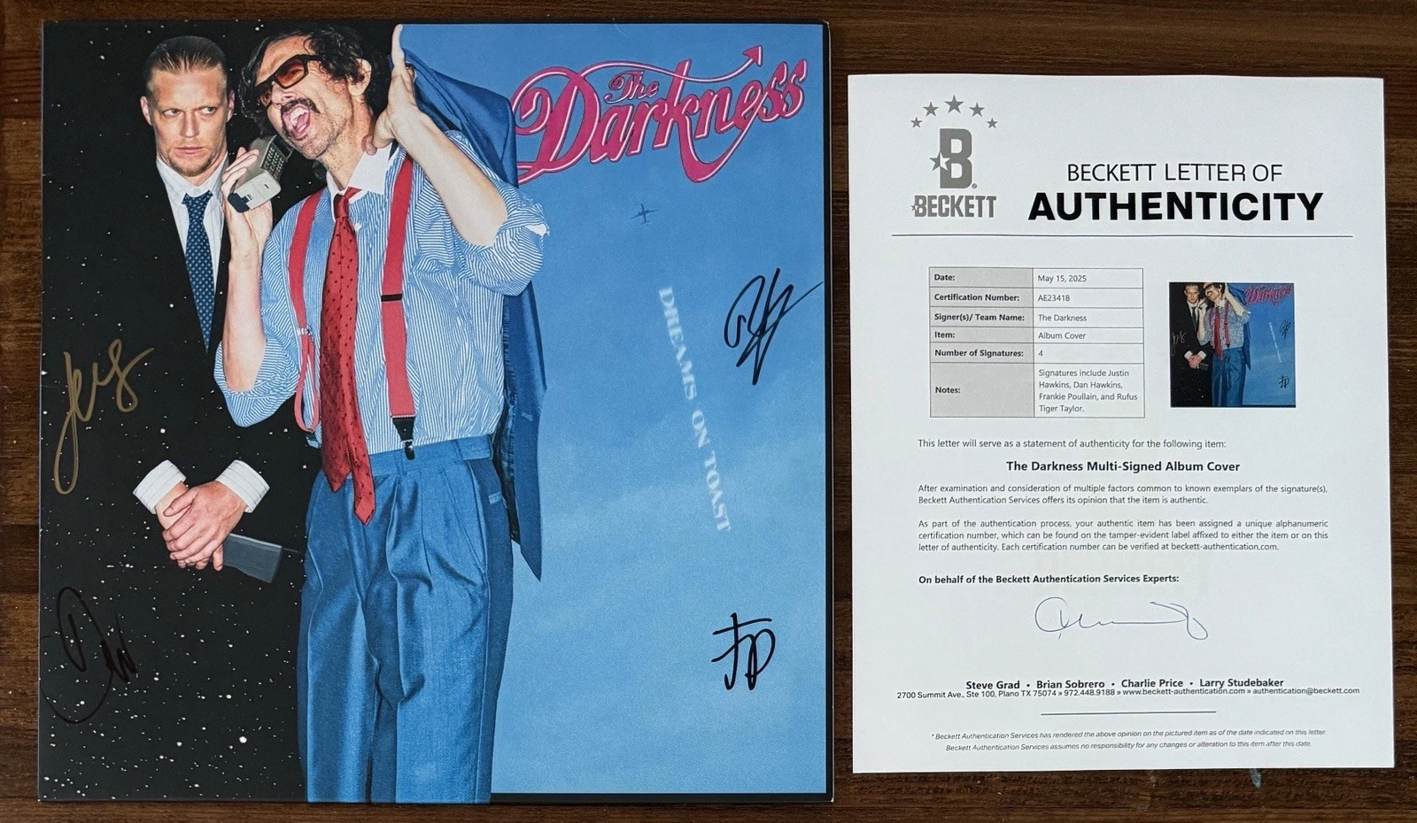 THE DARKNESS BAND SIGNED COVER DREAMS ON TOAST VINYL BECKETT BAS COA AUTOGRAPH