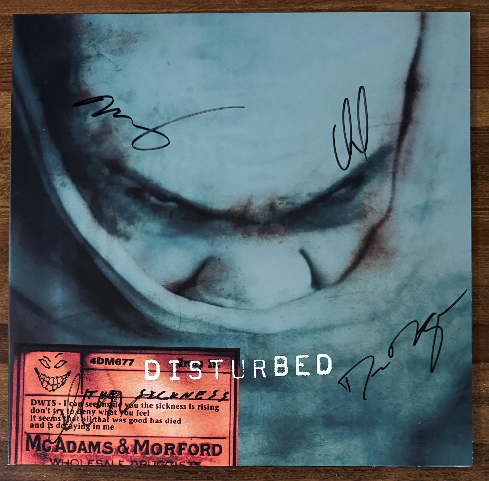 FULL BAND SIGNED ON COVER DISTURBED THE SICKNESS GREEN VINYL LP BECKETT BAS COA