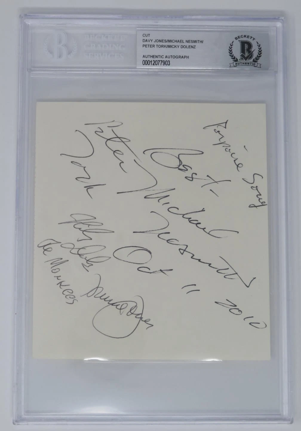 THE MONKEES Signed Autograph Auto Index Card Cut Page Slab by 4 BAS JSA