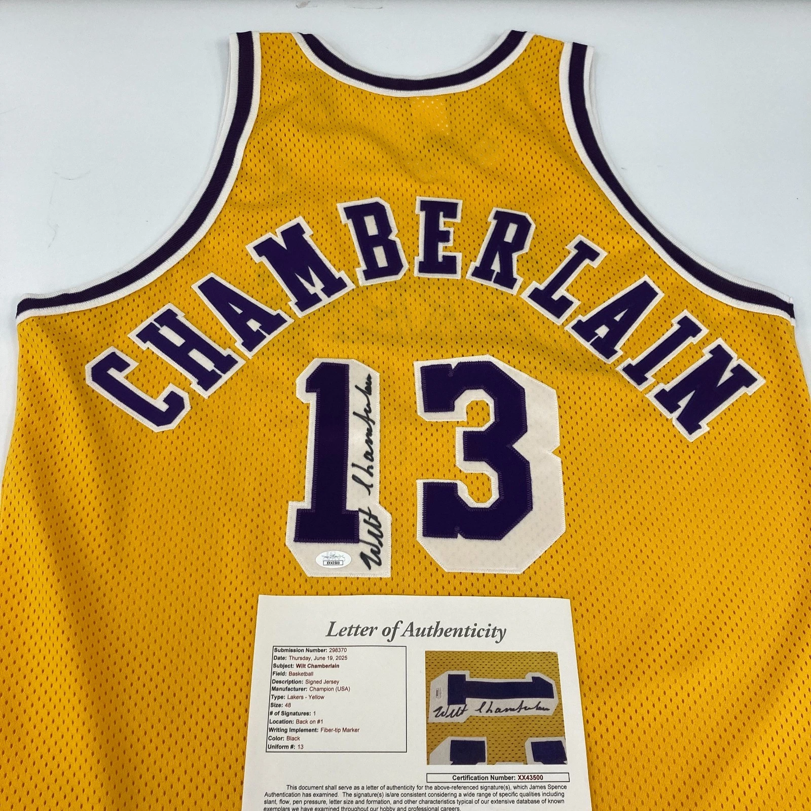 Wilt Chamberlain Signed Authentic Champion Los Angeles Lakers Jersey JSA COA