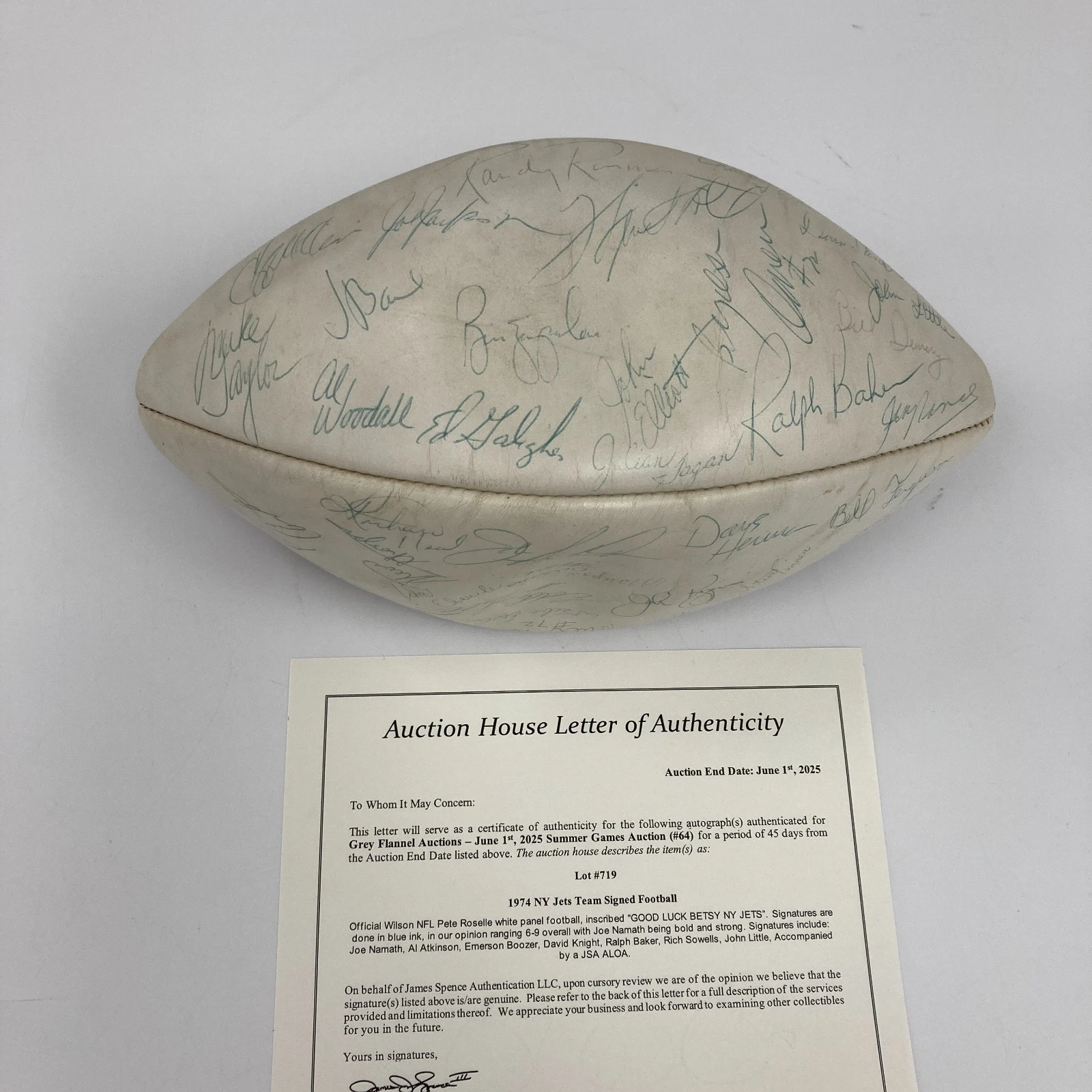 Joe Namath 1974 New York Jets Team Signed Vintage Wilson NFL Football JSA COA
