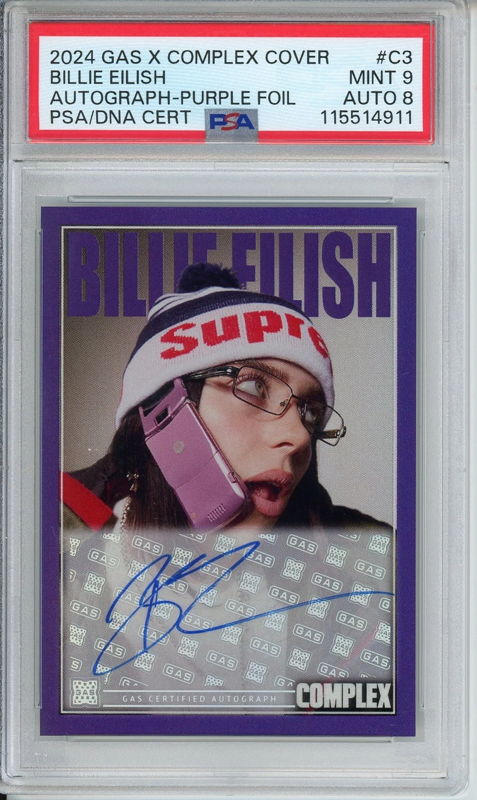 Billie Eilish x COMPLEX GAS Card AUTOGRAPH SIGNED Purple Foil 13/25 PSA MINT 9