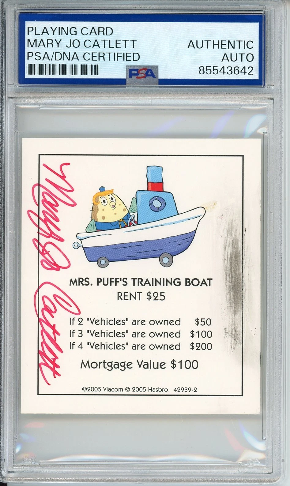 SPONGEBOB SQUAREPANTS MRS. PUFF MONOPOLY CARD SIGNED MARY JO CATLETT PSA DNA COA