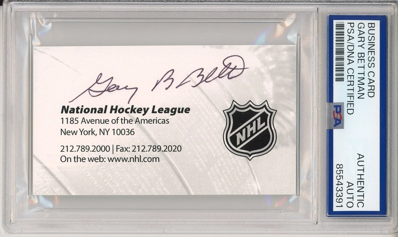 NHL COMMISSIONER GARY BETTMAN SIGNED BUSINESS CARD PSA DNA COA AUTOGRAPH HOCKEY