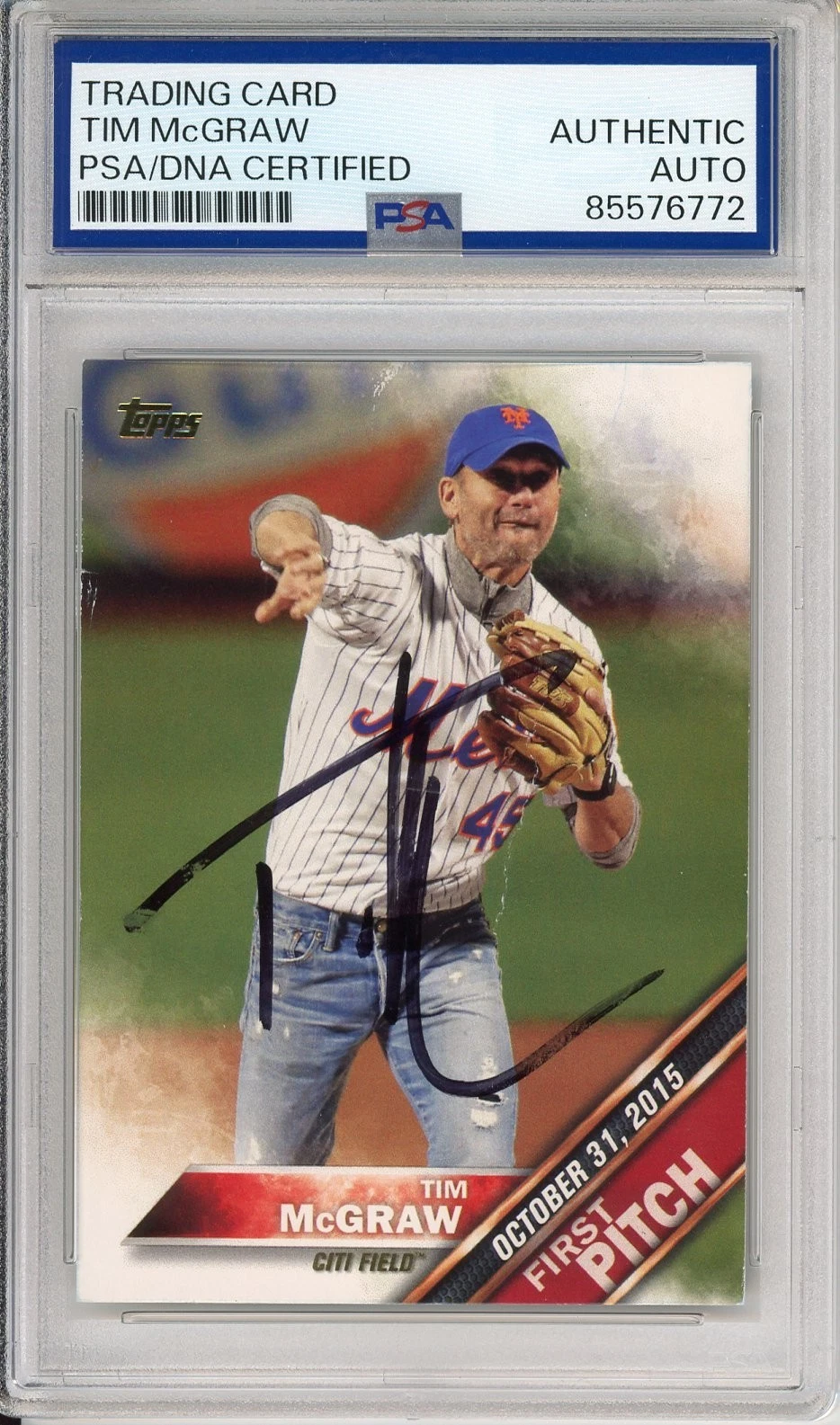 2016 Topps First Pitch NY Mets Tim McGraw SIGNED Card PSA DNA COA Autograph