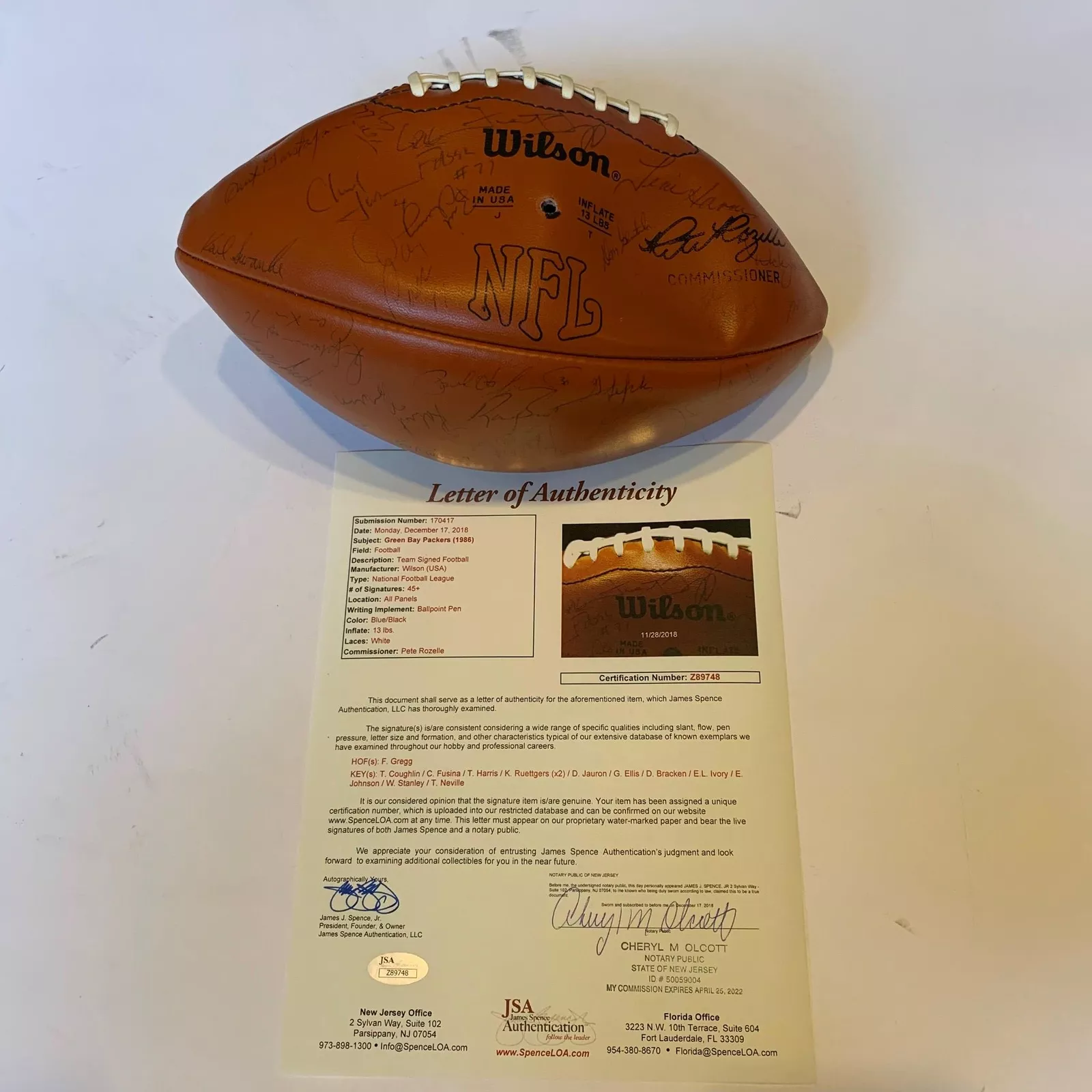 1986 Green Bay Packers Team Signed Official Wilson NFL Football 49 Sigs JSA COA