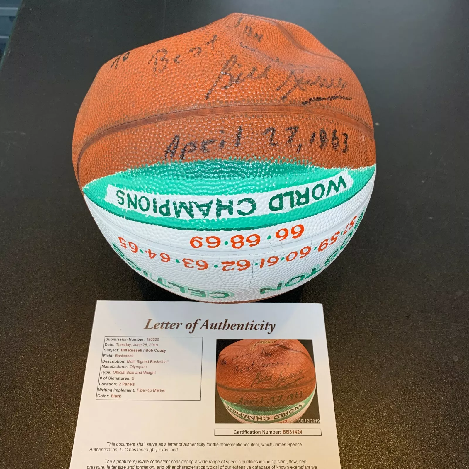 Bill Russell 1963 Boston Celtics 7th Championship Signed Trophy Basketball JSA