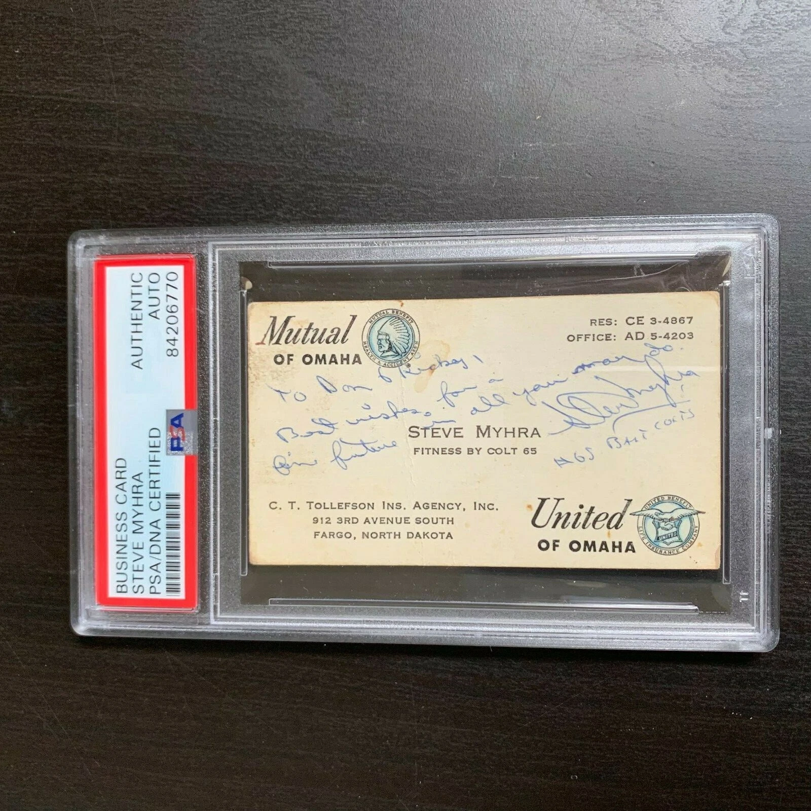 STEVE MYHRA SIGNED ORIGINAL 1950’S PERSONAL BUSINESS CARD PSA DNA NFL COLTS COLLECTIBLE MEMORABILIA